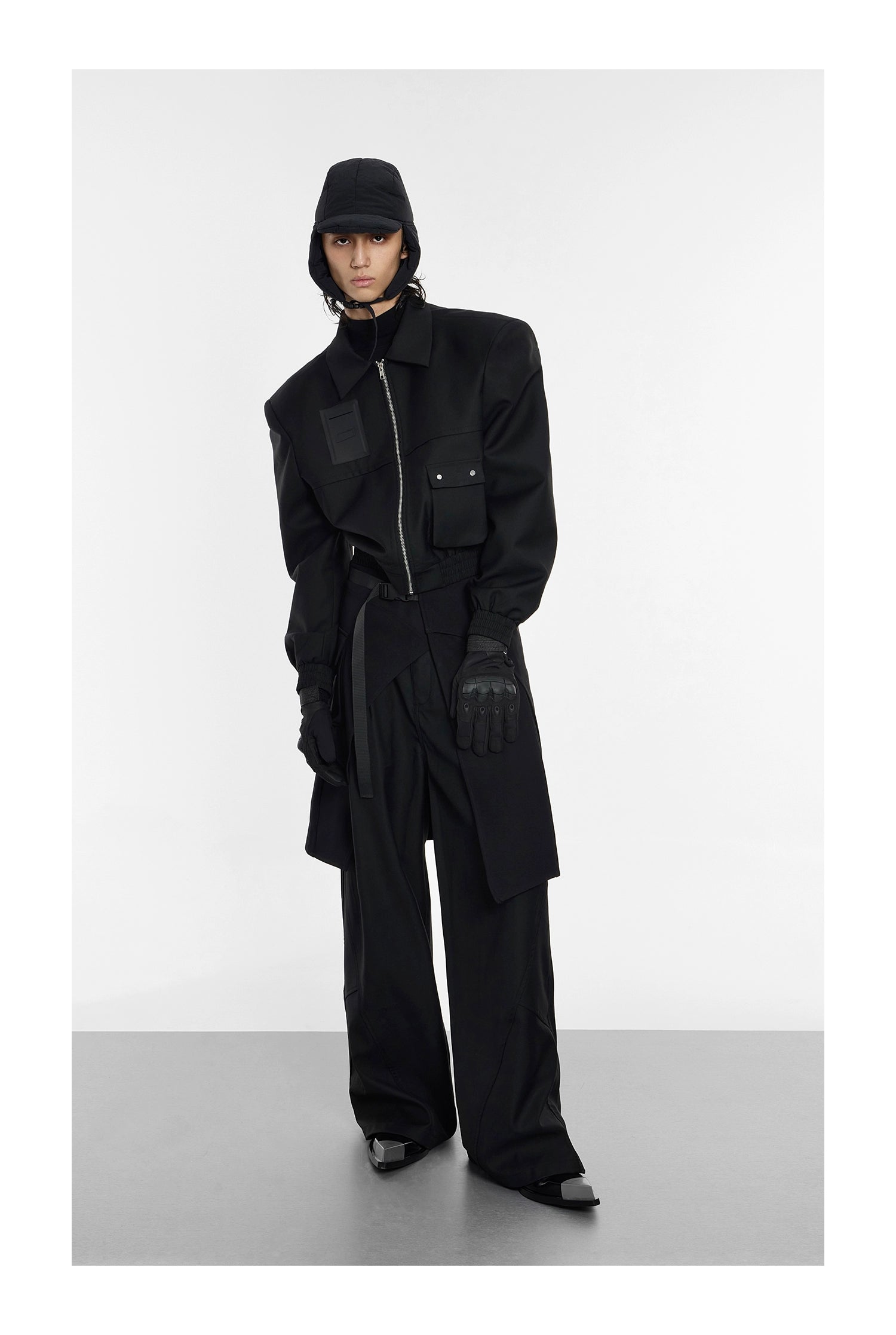 Black Utility Zip Bomber Jacket