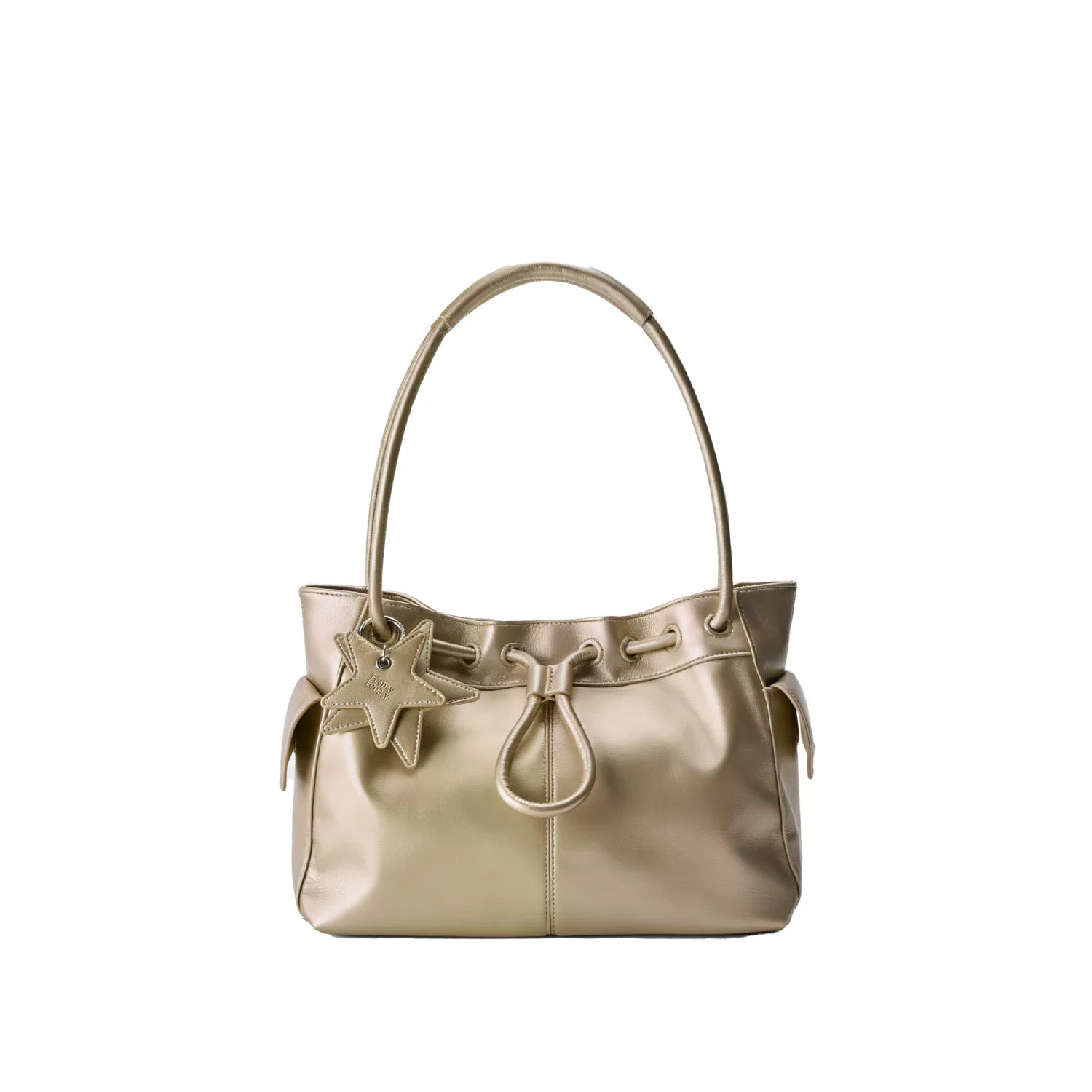 Drawstring Cloud Shoulder Bag - Champagne Gold / Small