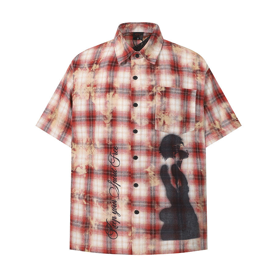 Men's Plaid Distressed Print Short-Sleeve Shirt