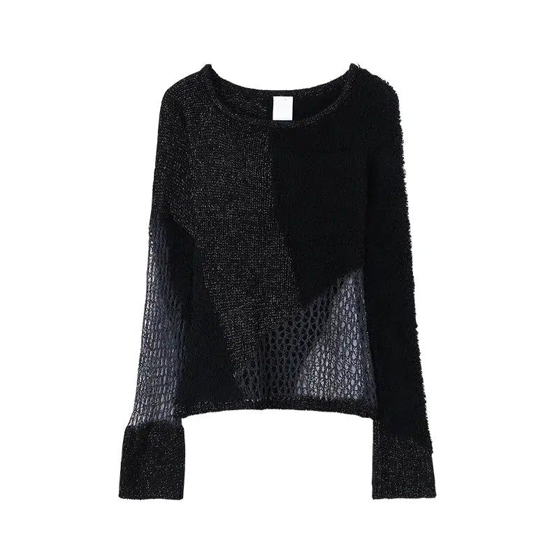 Avant-Garde Spliced Mesh Hollowed Sweater - chiclara