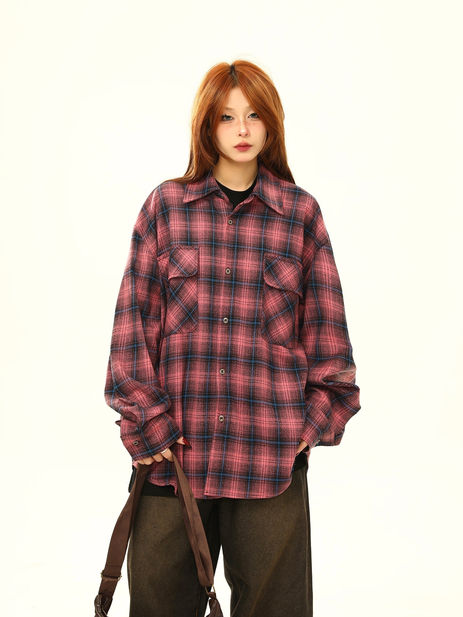 Retro Oversized Plaid Flannel Shirt