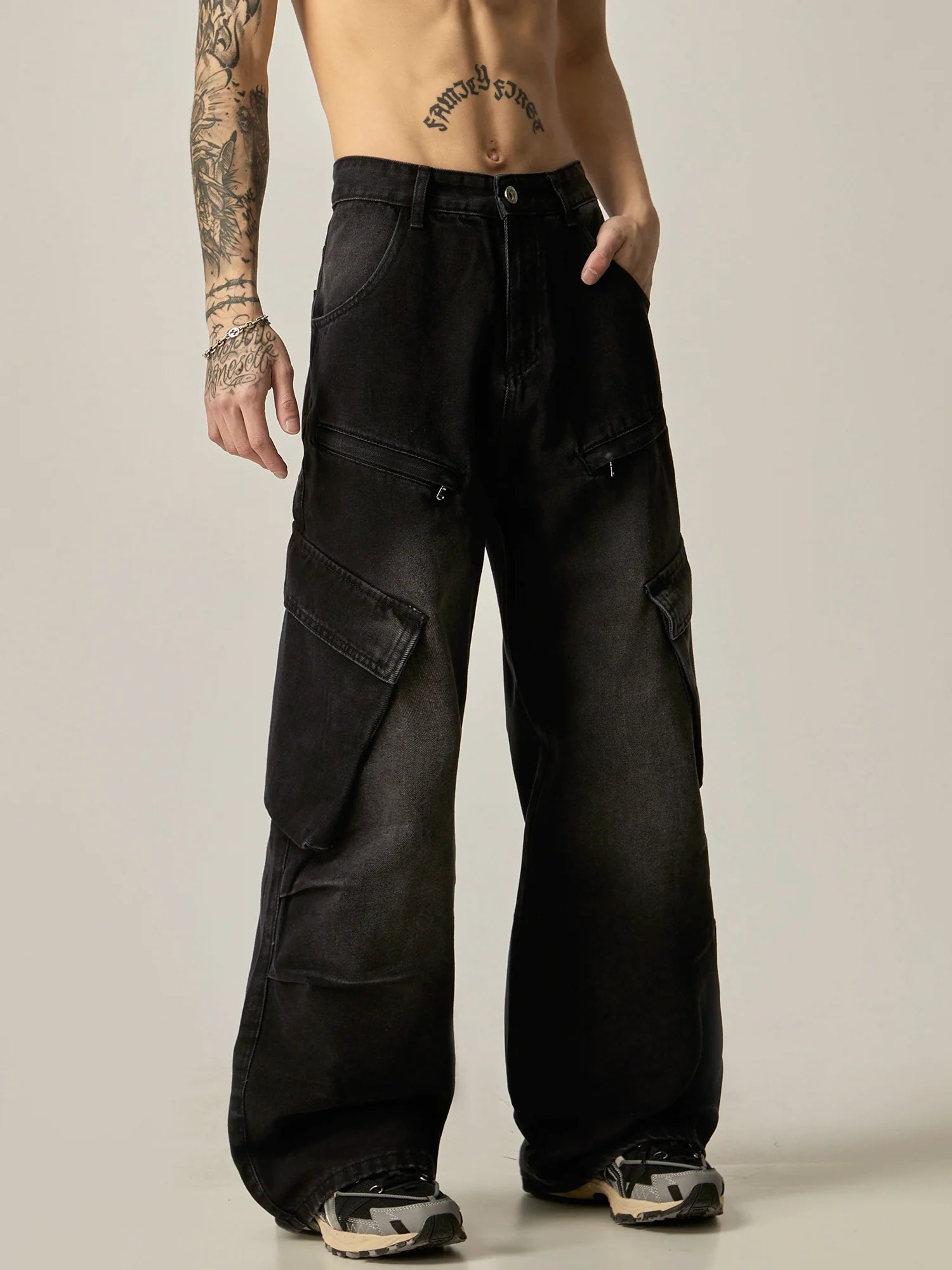 Midnight Blitz Wide-Leg Cargo Jeans