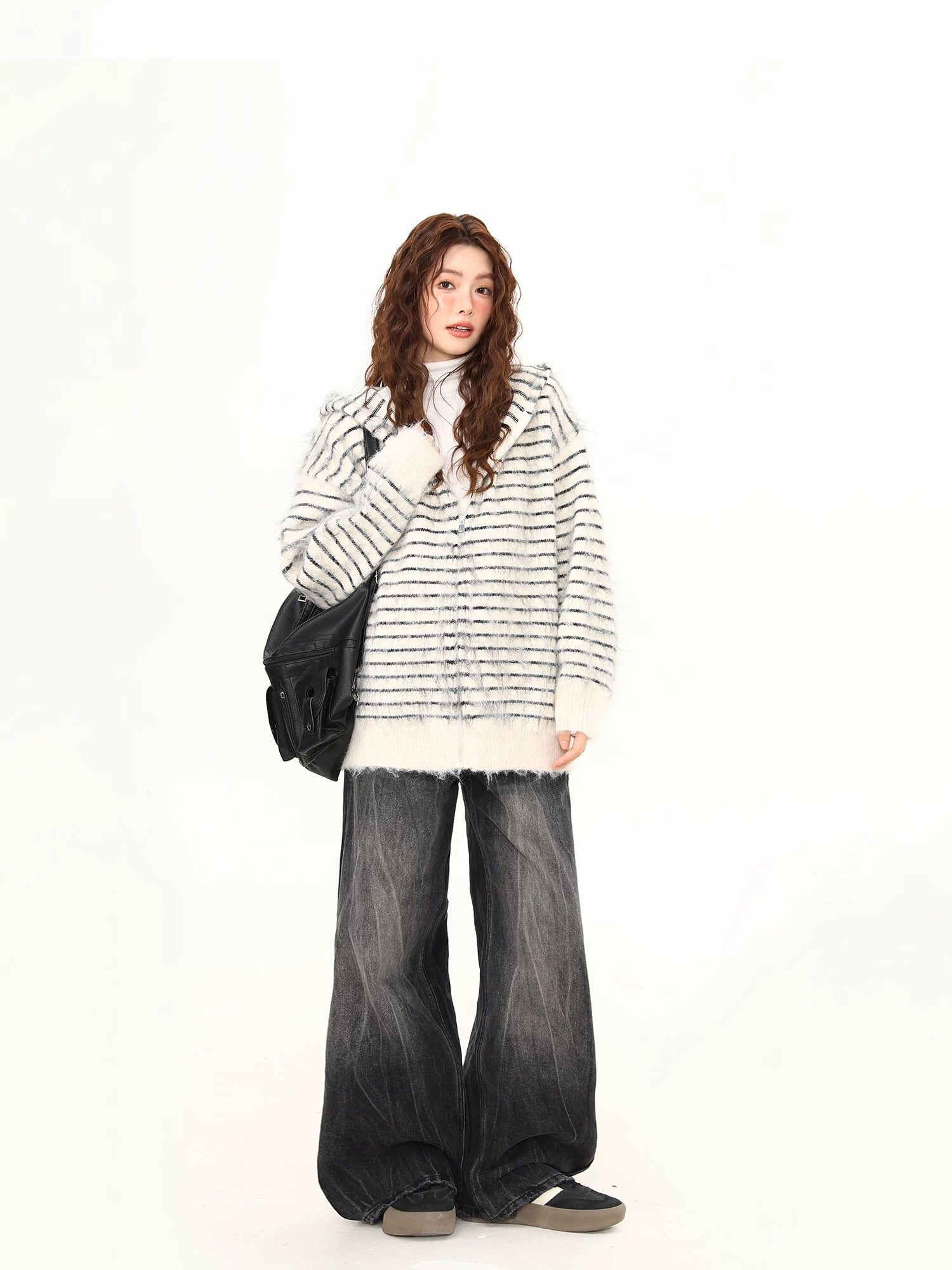 Frost Whisker Fuzzy Stripe Zip Cardigan