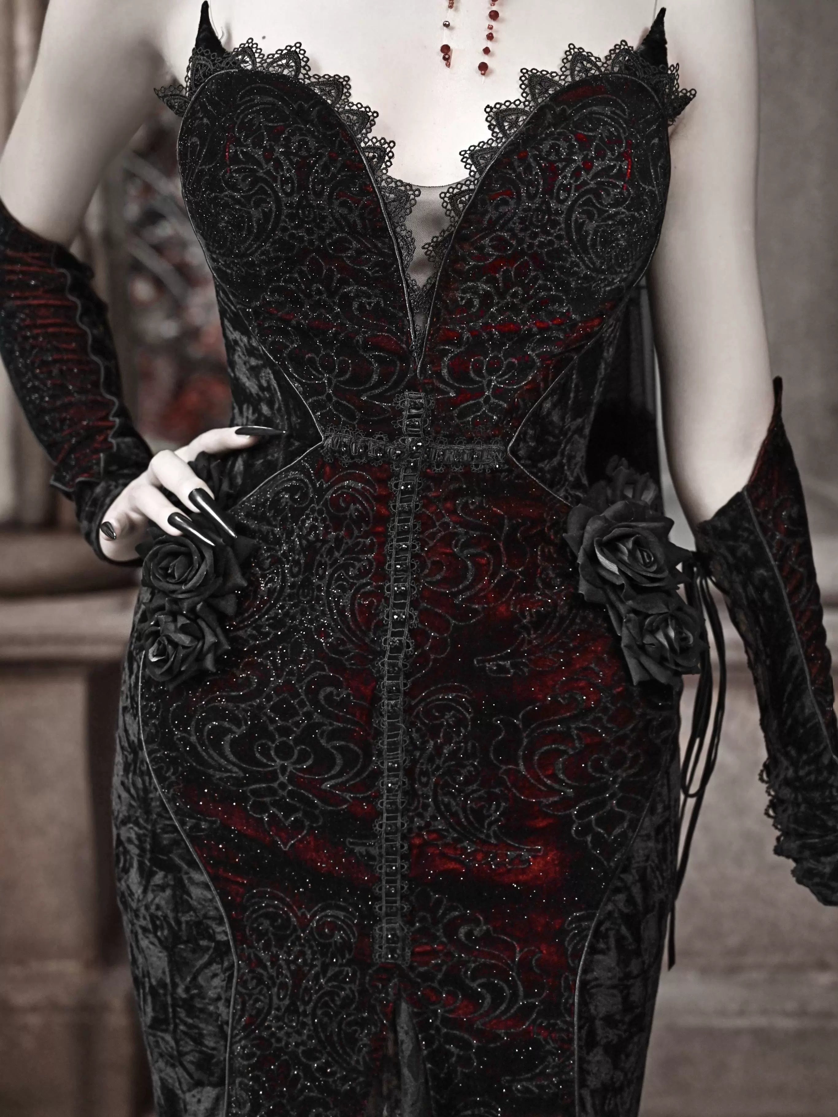 Black Gothic Lace Evening Gown