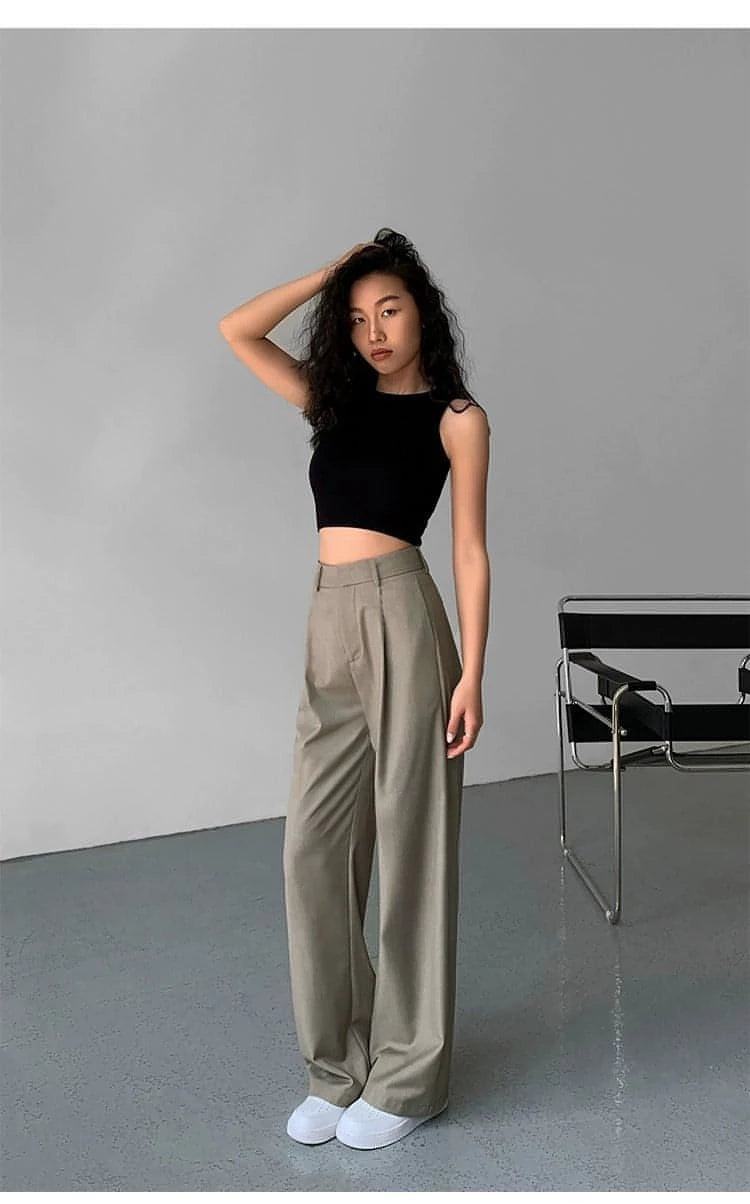 Drapey Wide-Leg Suit Trousers - chiclara