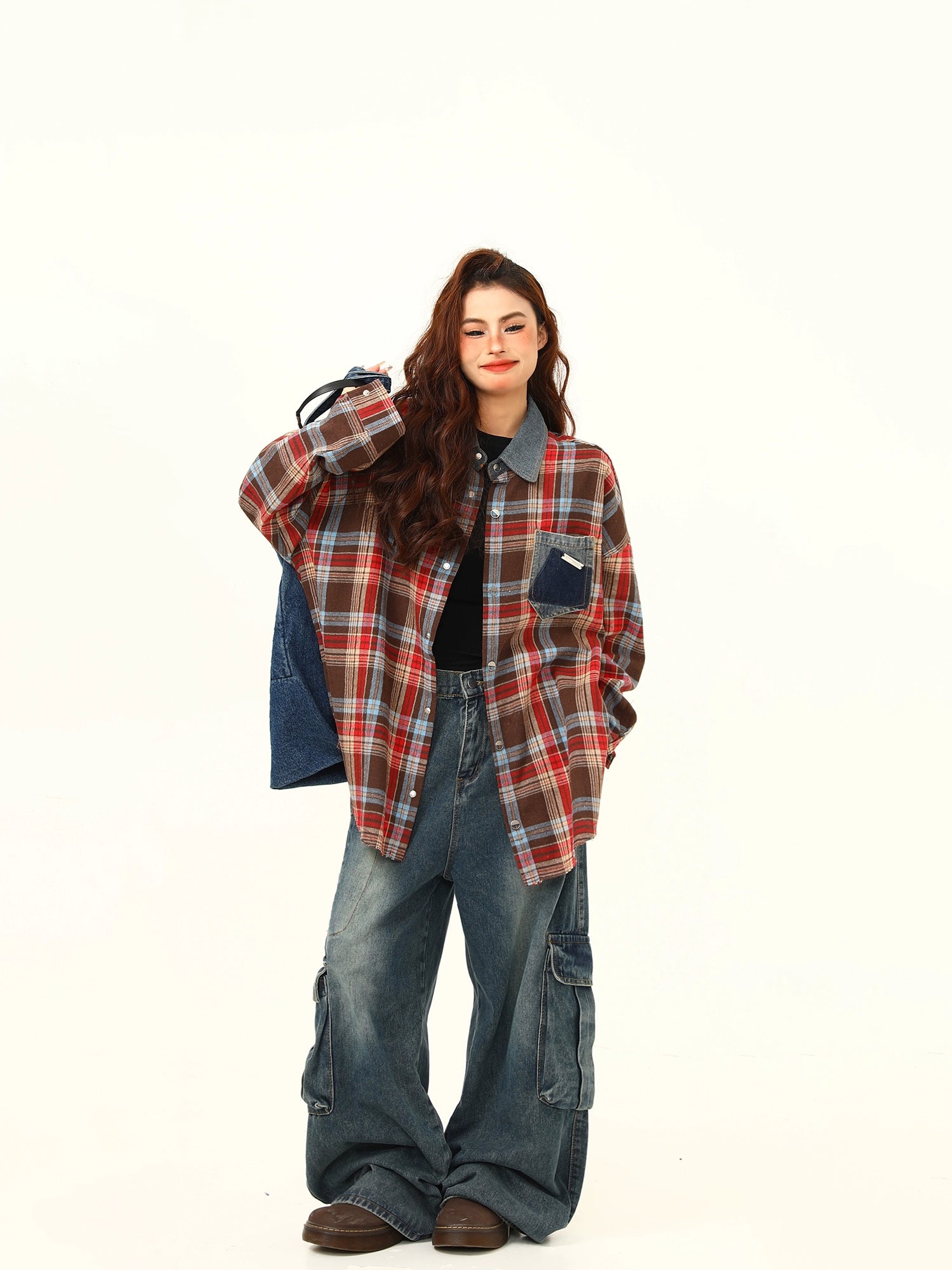 Plaid Patchwork Shirt Jacket