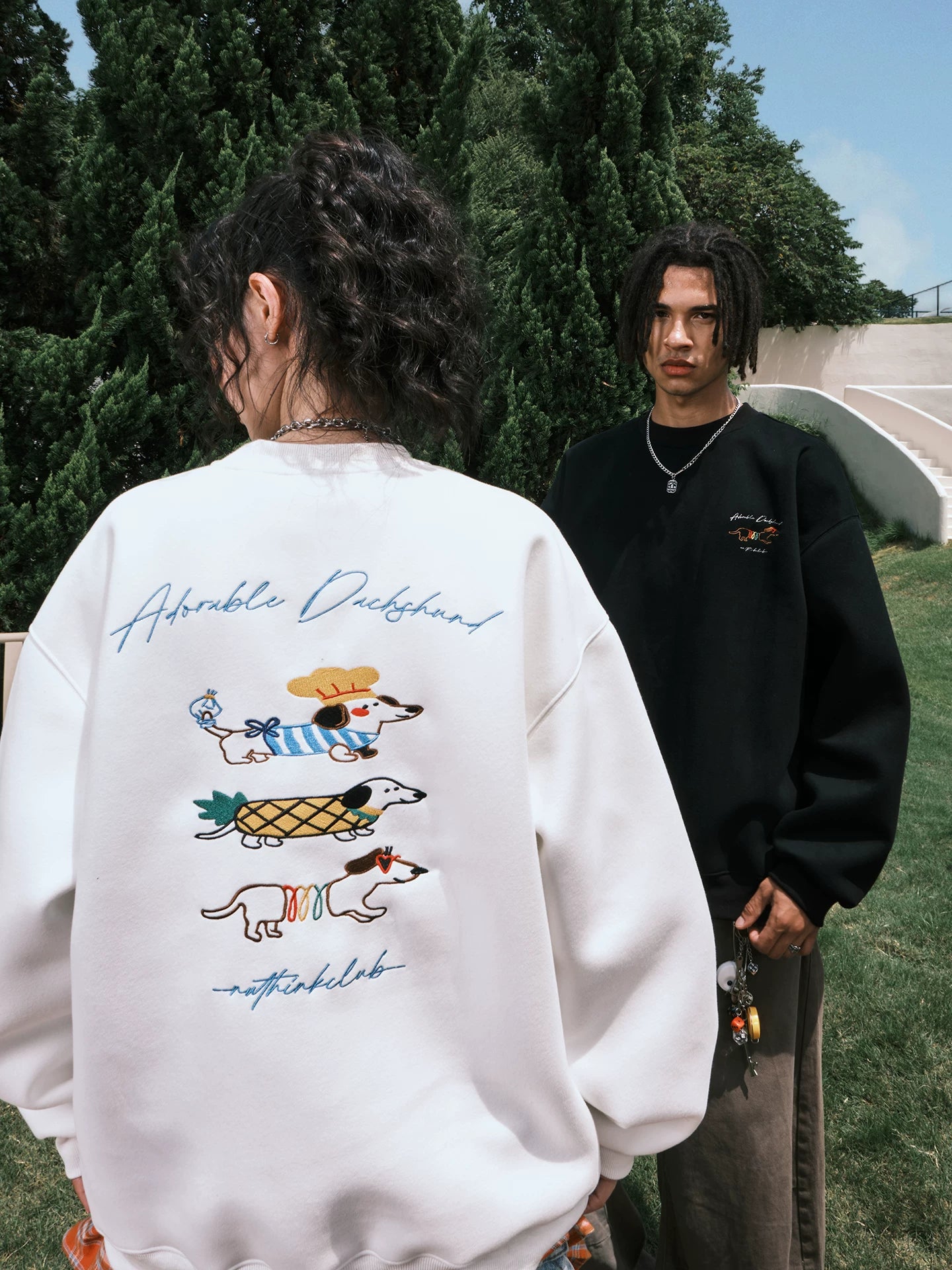 Embroidered Dachshund Graphic Oversized Sweatshirt