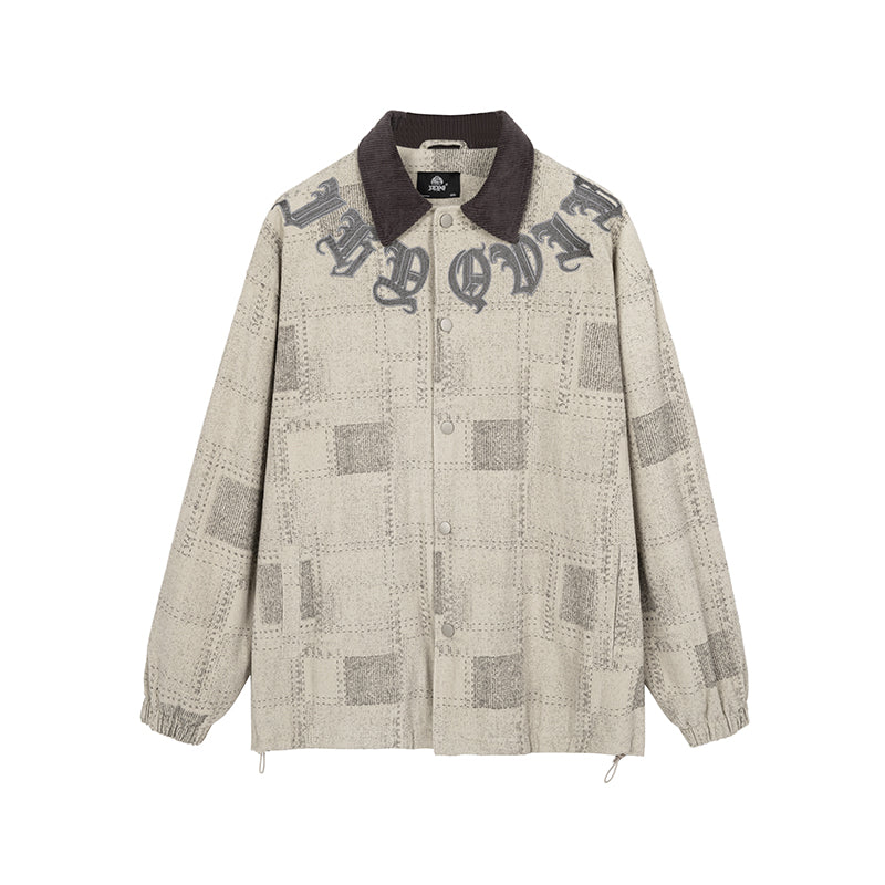 Corduroy Jacket with Checkered Embroidery - chiclara