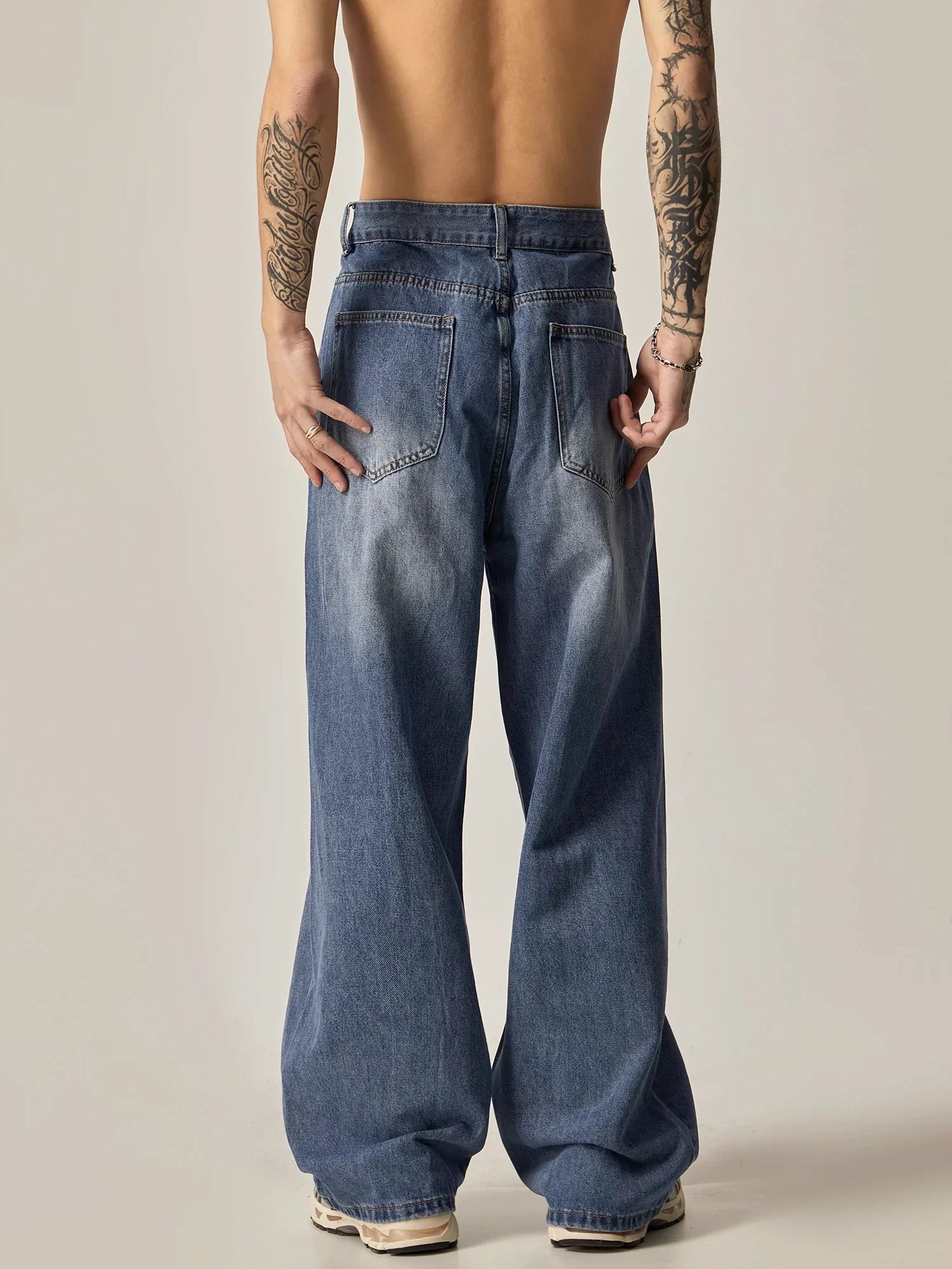 Wide Leg Pleated Denim Jeans