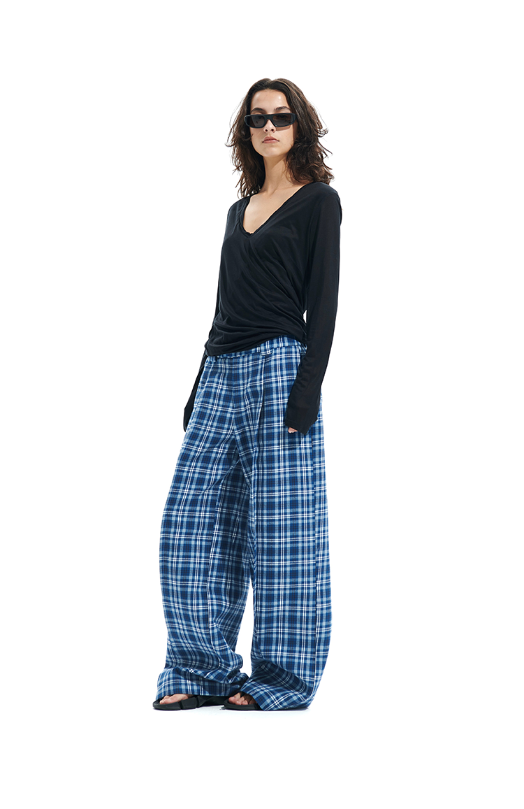 Wide-Leg Plaid Casual Pants