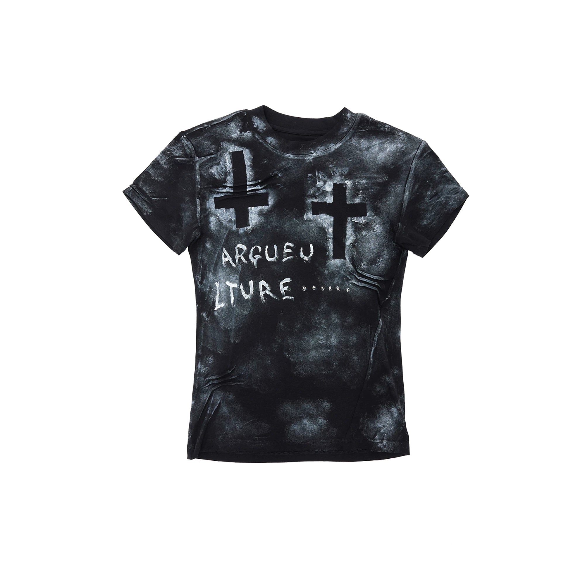 Distressed Cross Appliqué Graphic T-Shirt