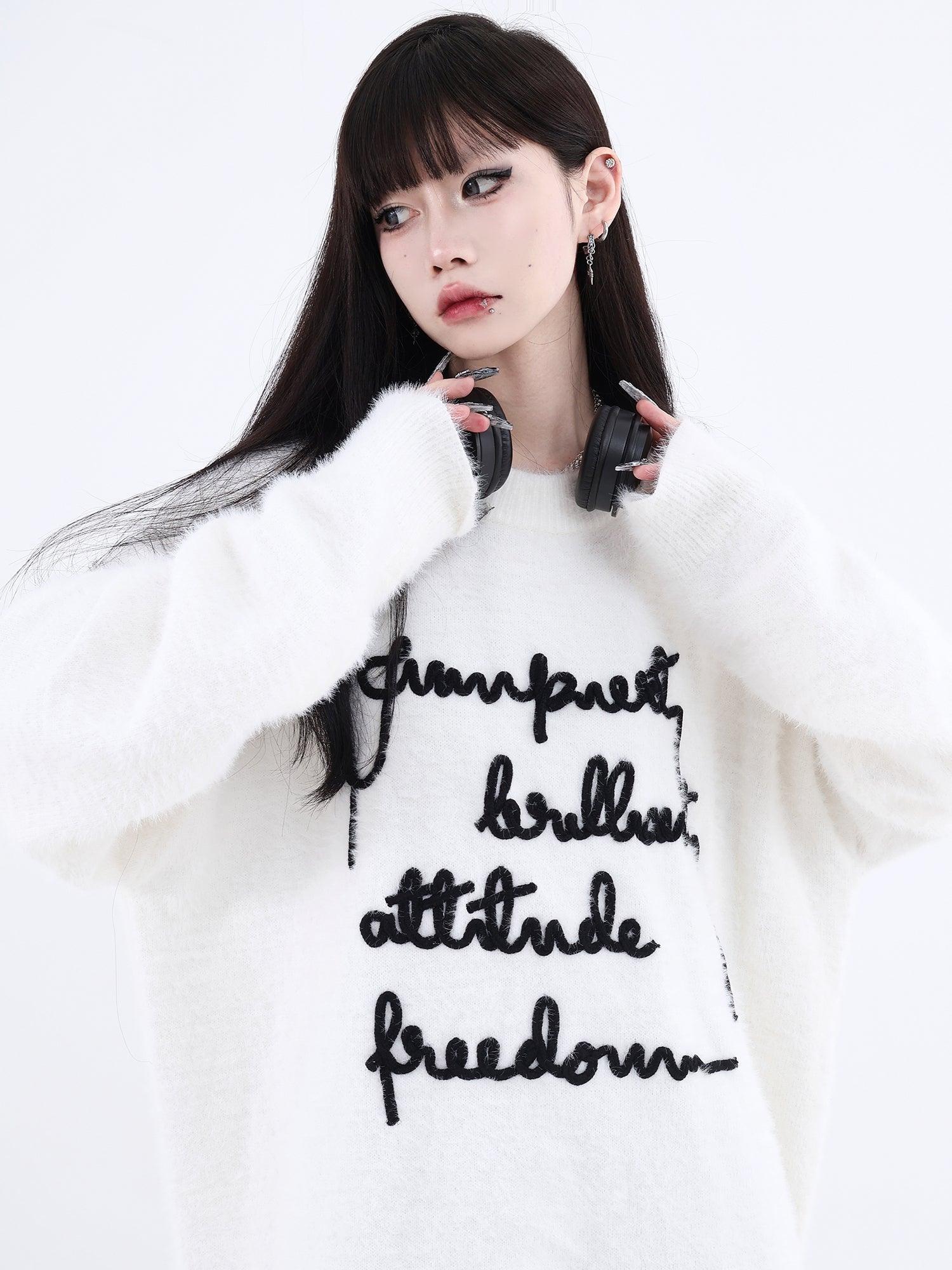 Faux Sweater with Embroidered Slogan - chiclara