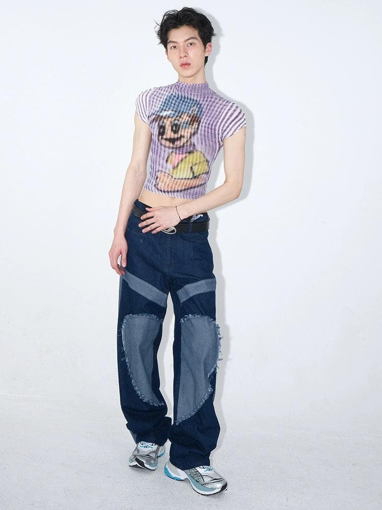 Cartoon Dog Print Ribbed Crop Top