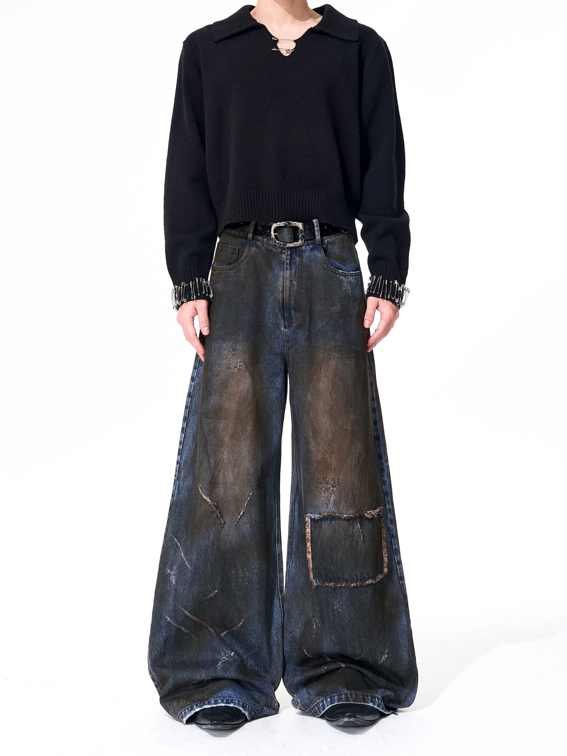 Vintage Wide Leg Patchwork Jeans