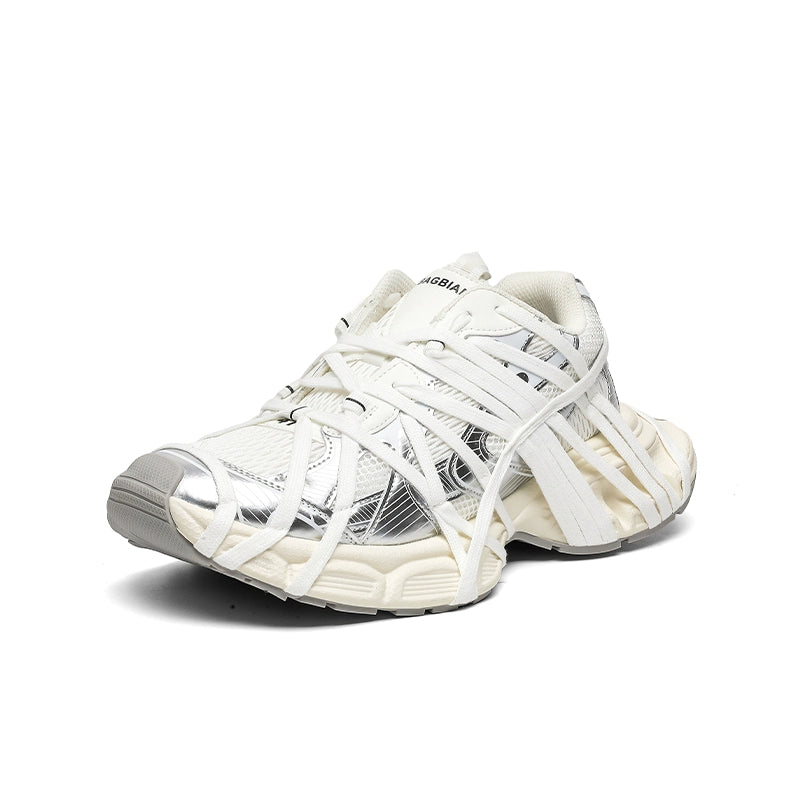 Chunky Futuristic Sneakers with Crisscross Strap Detailing