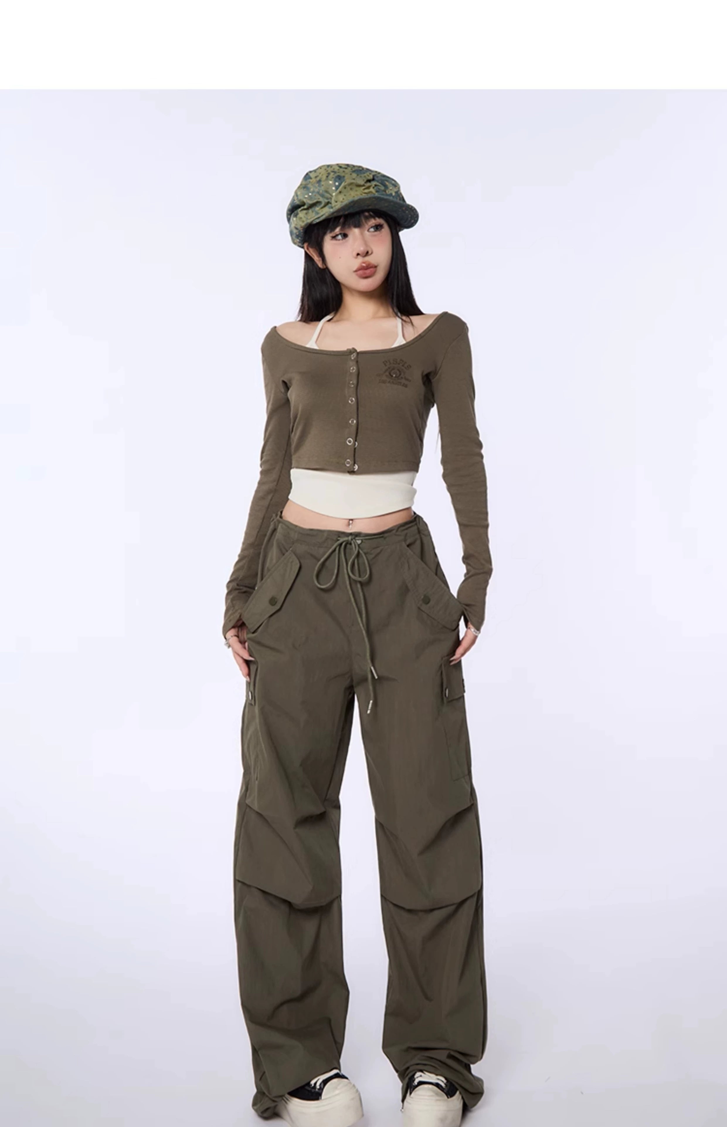 High-Waist Drawstring Cargo Joggers - chiclara