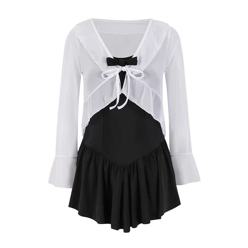 Midnight Ballet Bow Skater Swim Dress