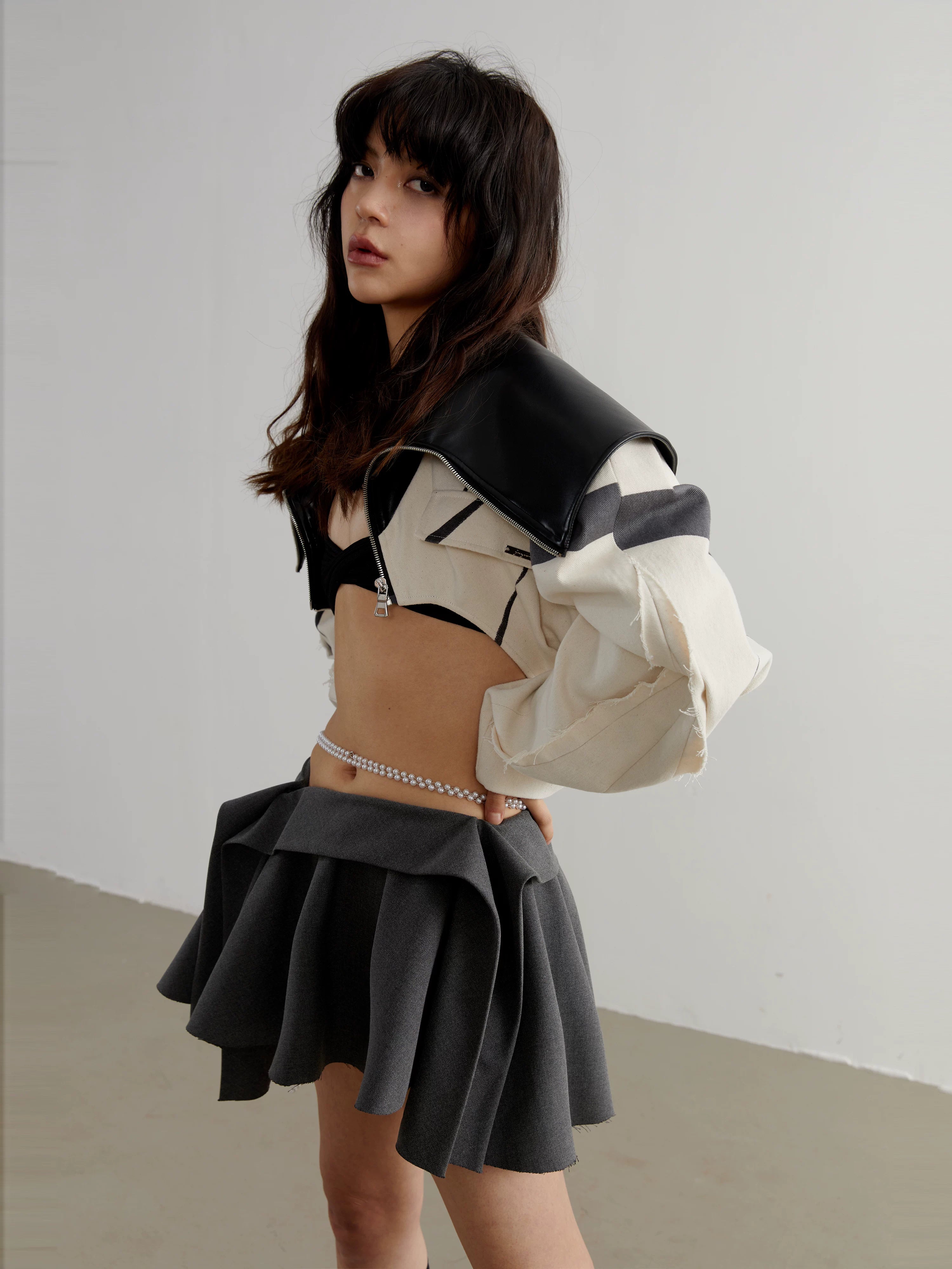 Ivory Noir Cropped Zip Jacket