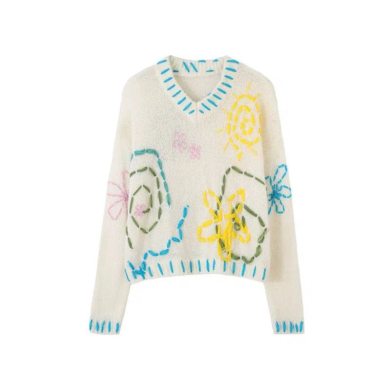 Chic Stitched Outline Boxy Sweater - chiclara