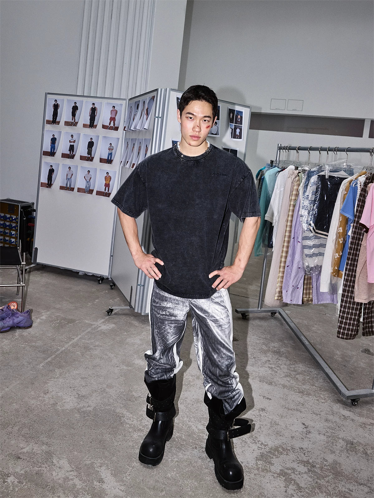 Monochrome Marble Contrast Panel Pants