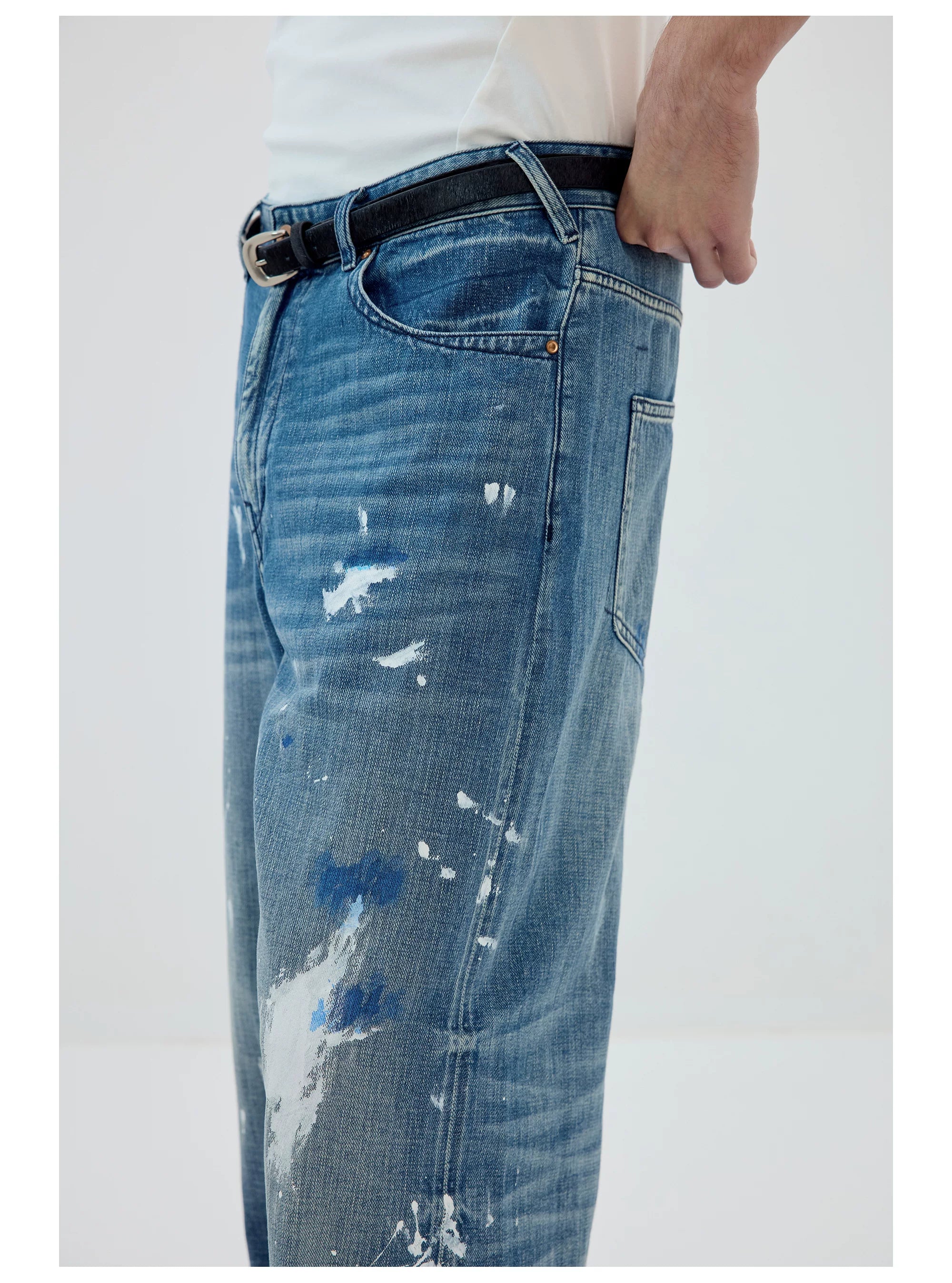 Paint-Splatter Wide-Leg Jeans