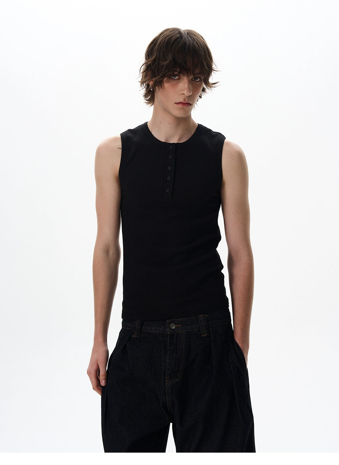 Slim Sleeveless Henley Tank Top
