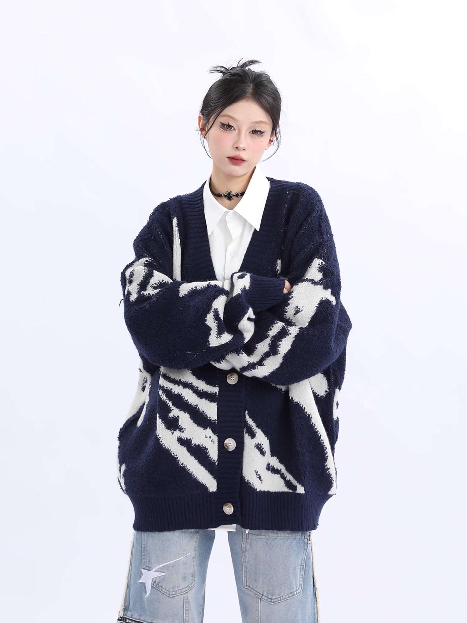 Abstract Pattern Knit Cardigan