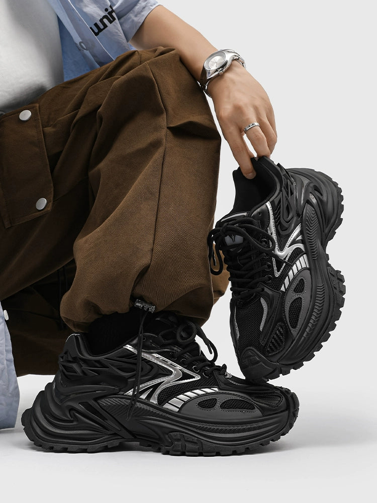 Bold Chunky Futuristic Sneakers with Silver Accents