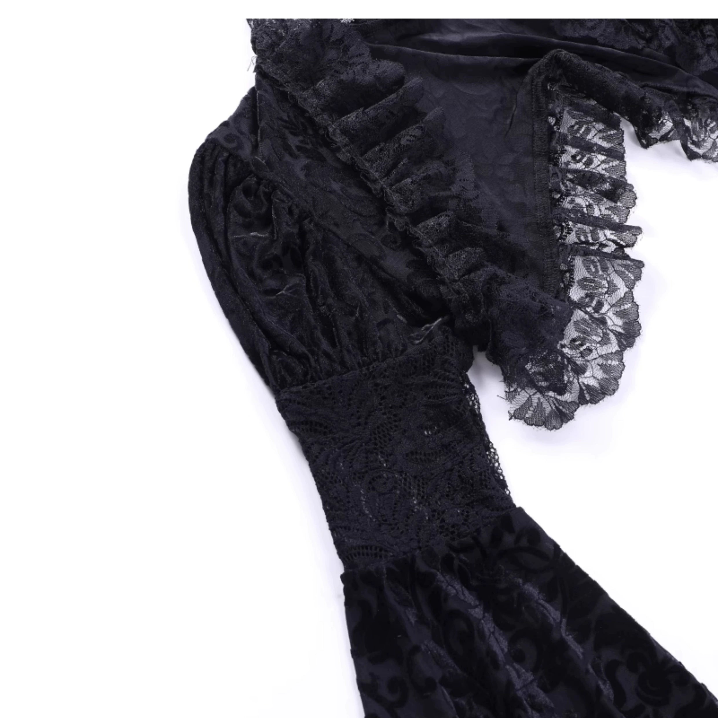 Wannathis Gothic Victorian Velvet Dress Set - Black Lace Bolero Shrug And Long Slit Dress