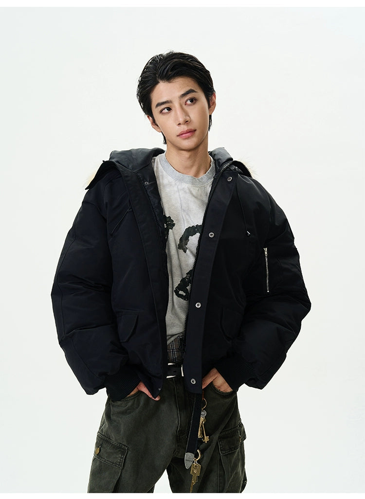 Full Zip Front Fur Hooded Puffer Jacket