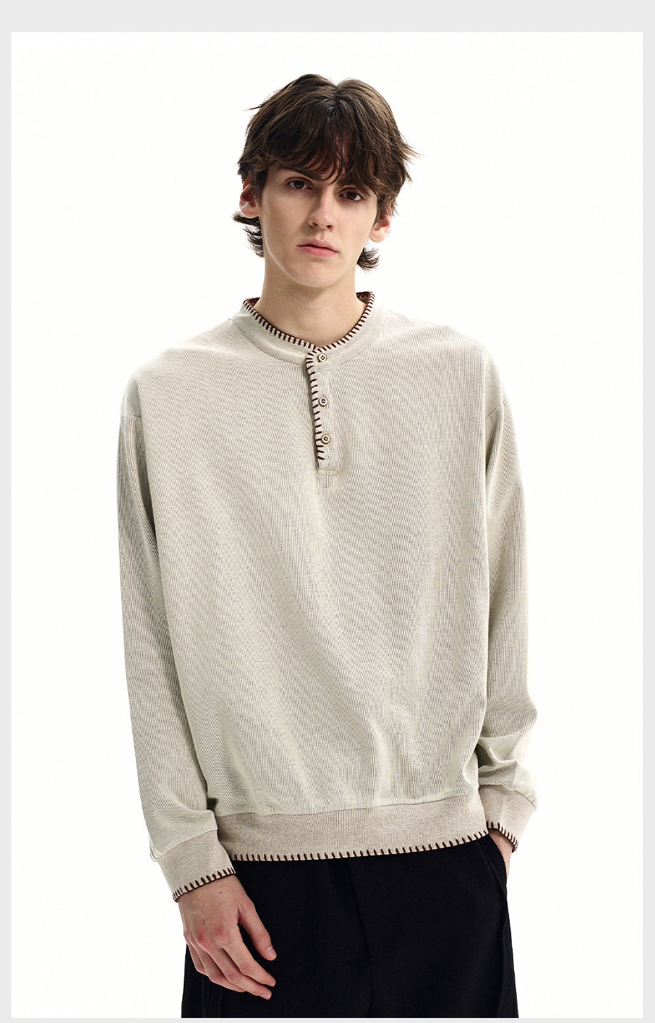 Ivory Stitch Henley Sweatshirt