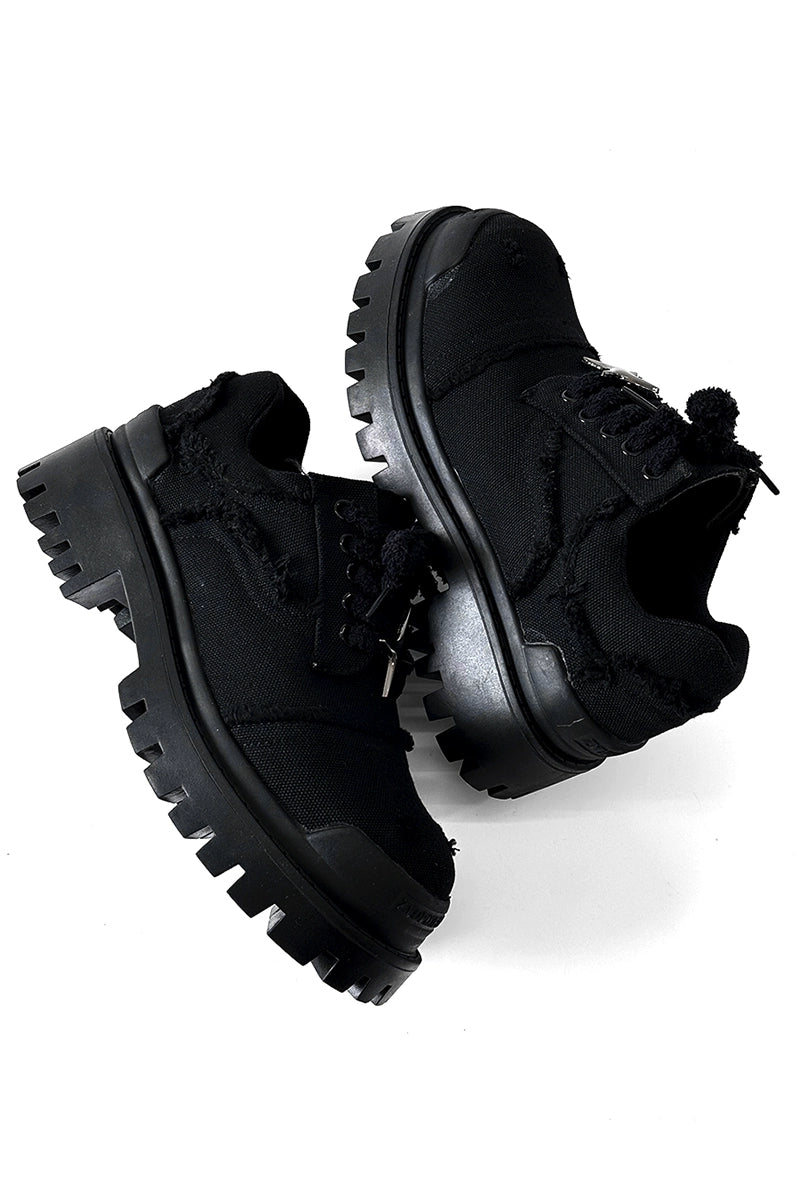 Chunky Black Canvas Platform Sneakers with Rugged Soles