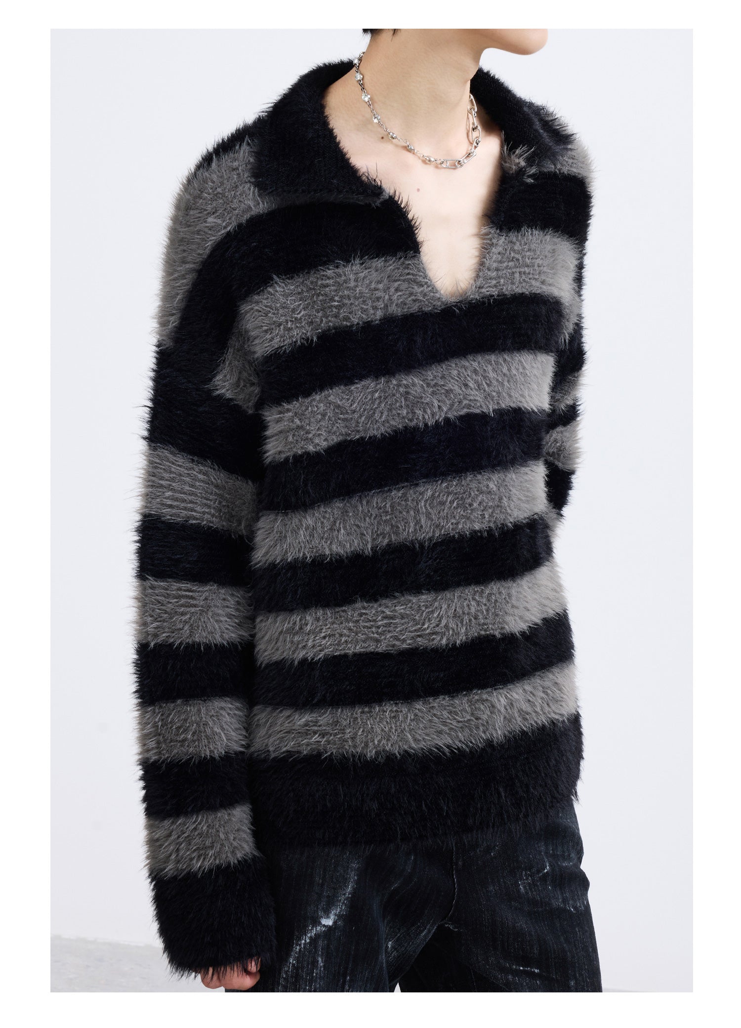 Fuzzy Stripe Pullover Sweater