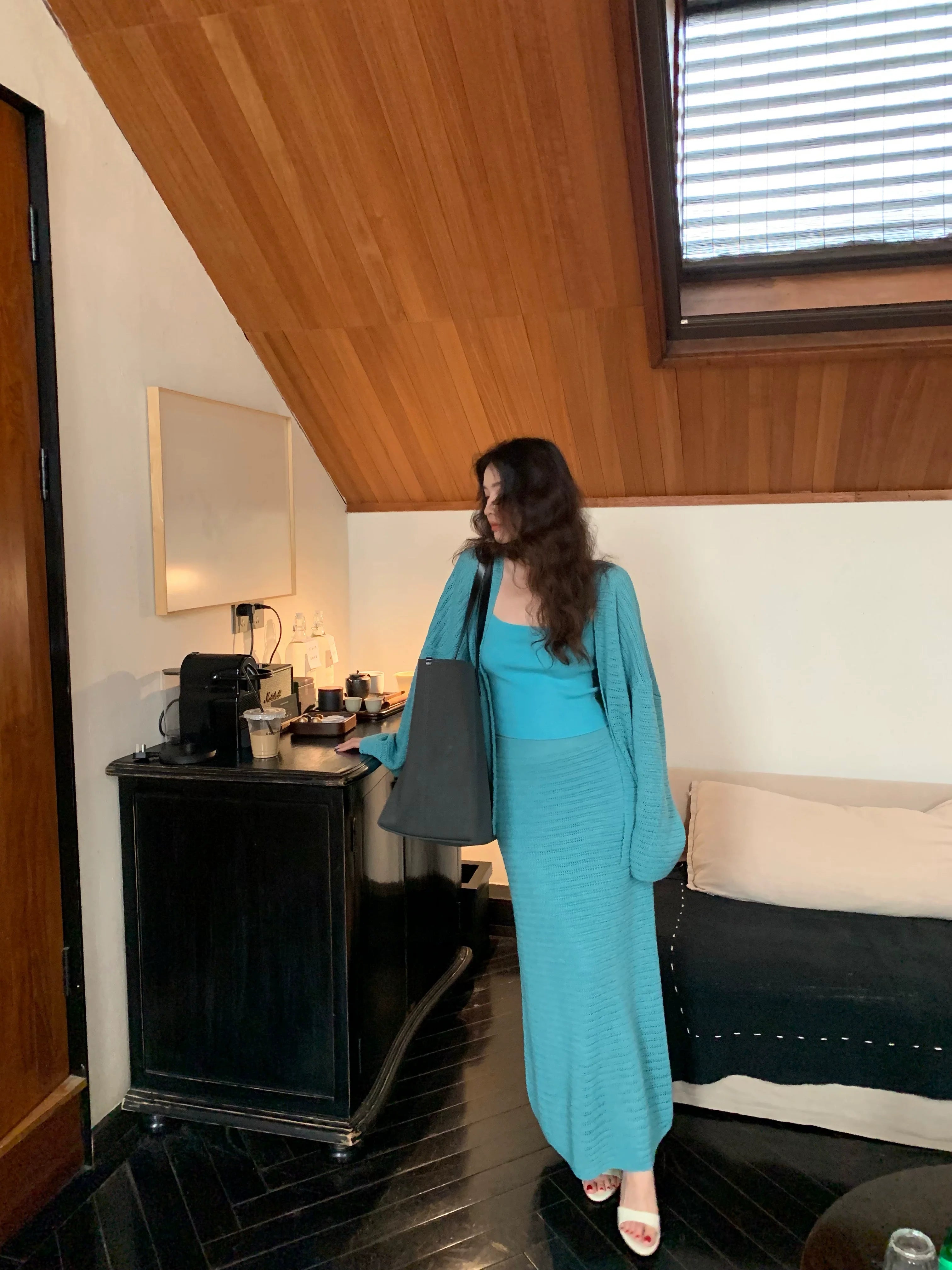 Two-Piece Top and Knit Maxi Skirt Setup