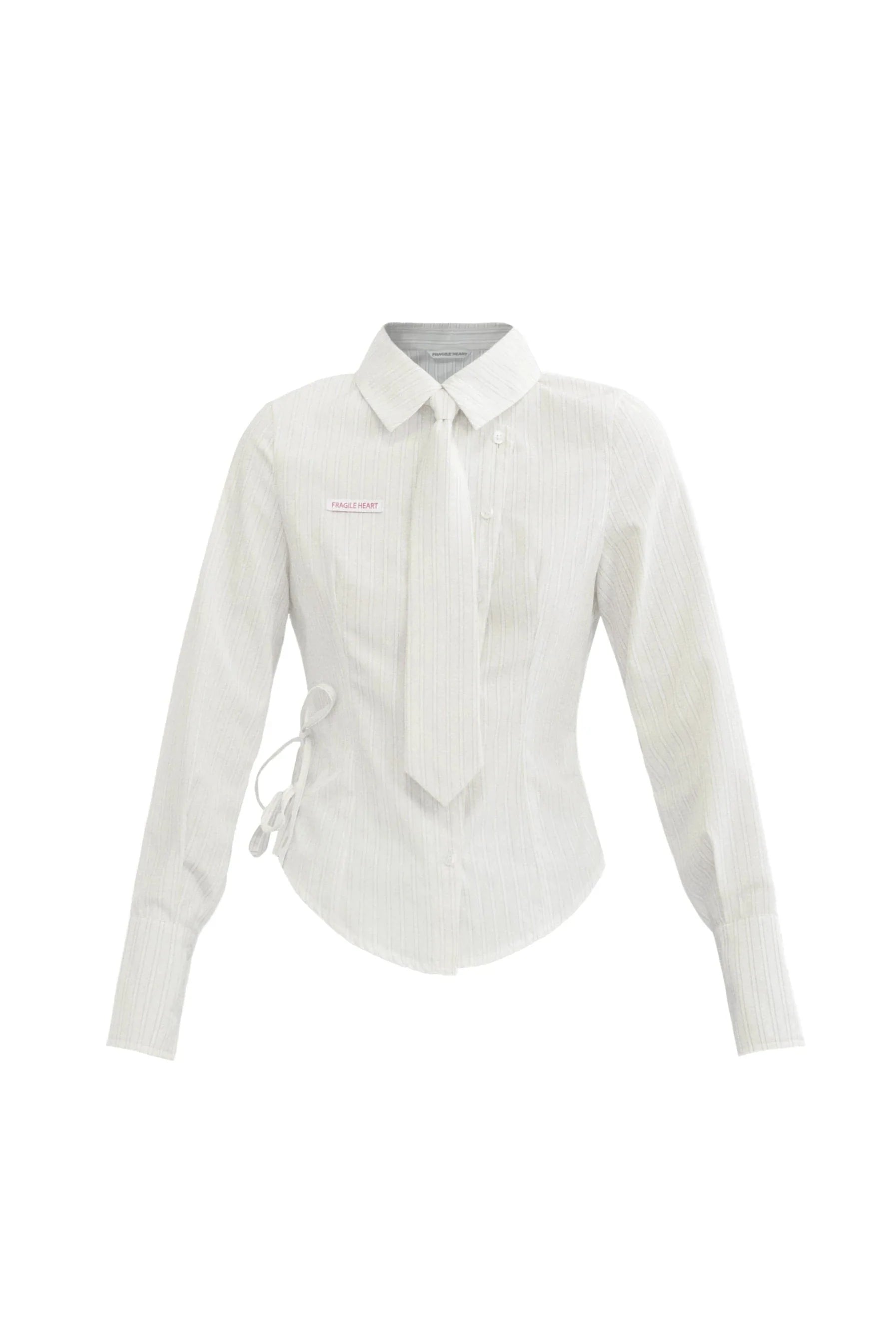 Avant-Garde Asymmetric White Button-Up Shirt with Side Tie Detail