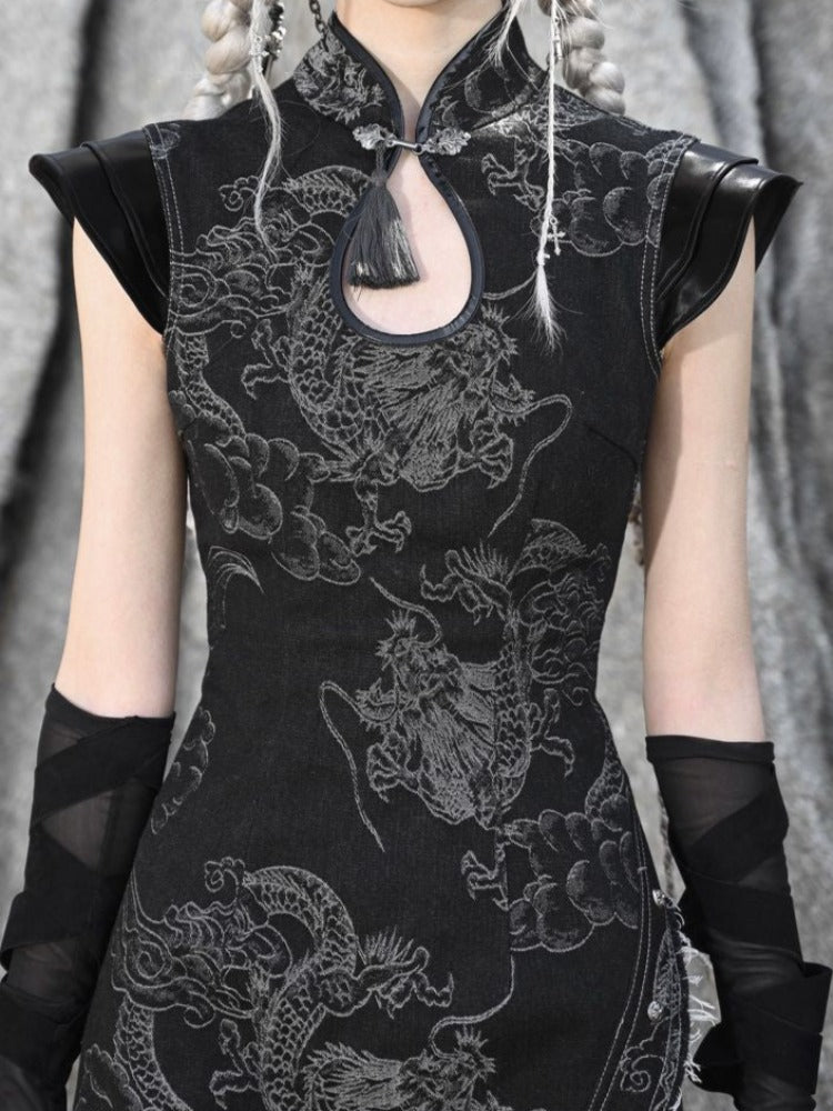 Mini-robe noire de style Qipao