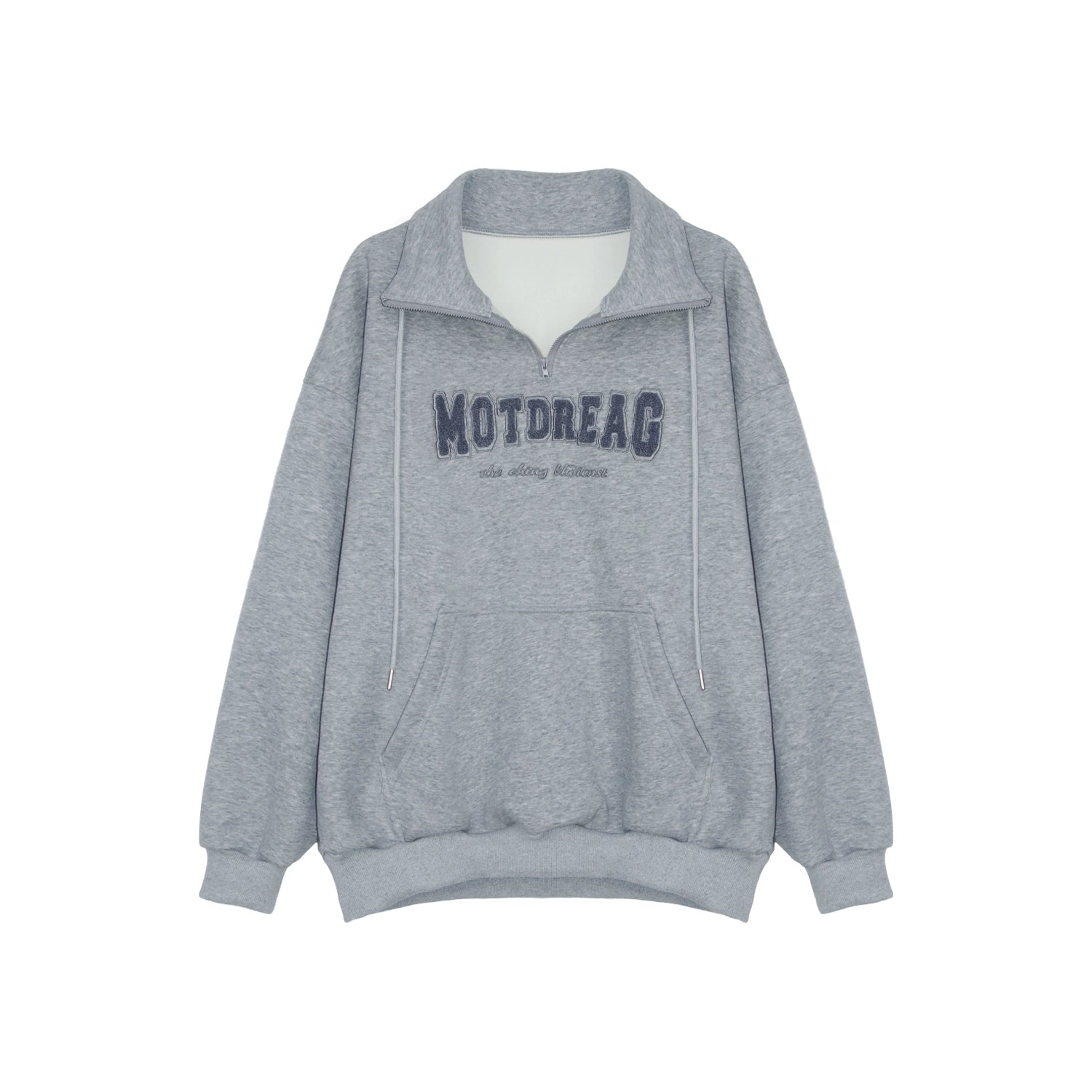 Quarter-Zip Mock Neck Sweatshirt with Embroidered Text
