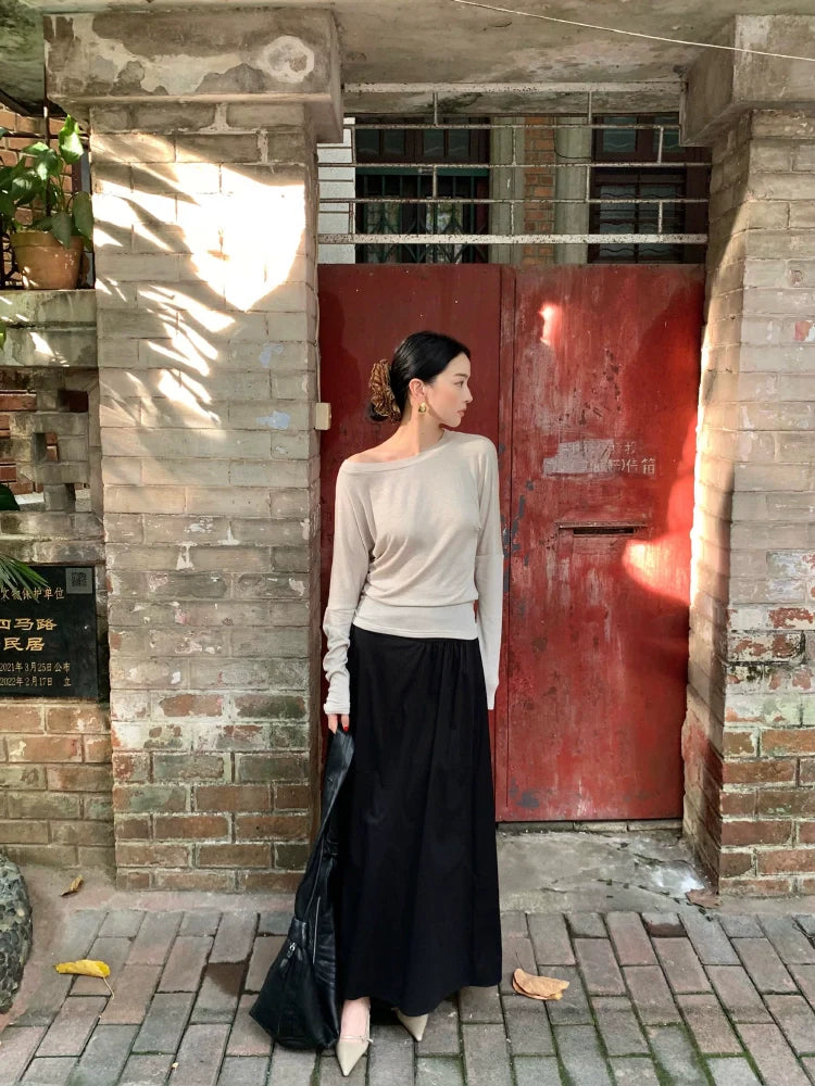 Flowing High-Waisted A-Line Midi Skirt