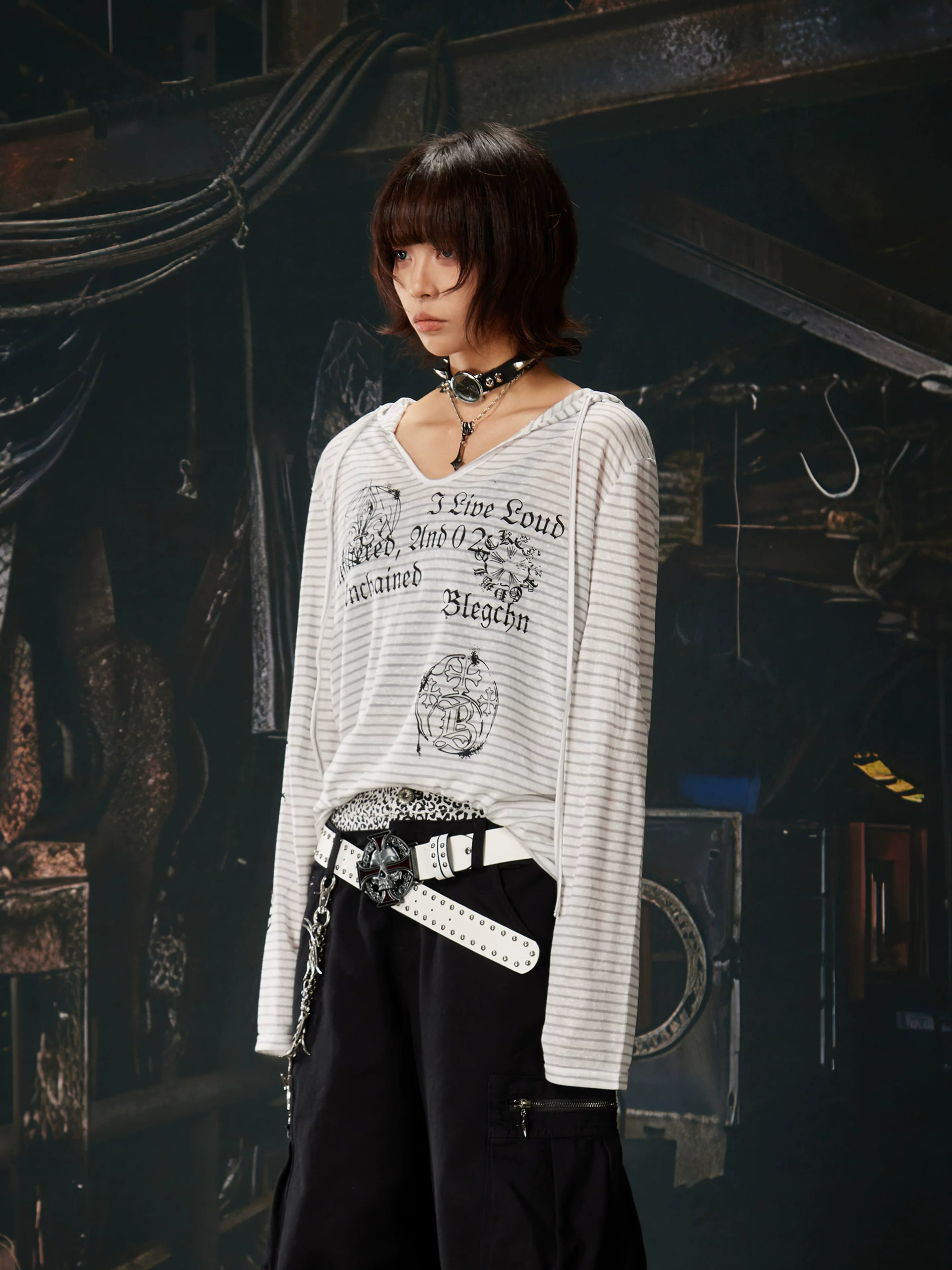 Unchained Script Striped Hooded Longsleeve