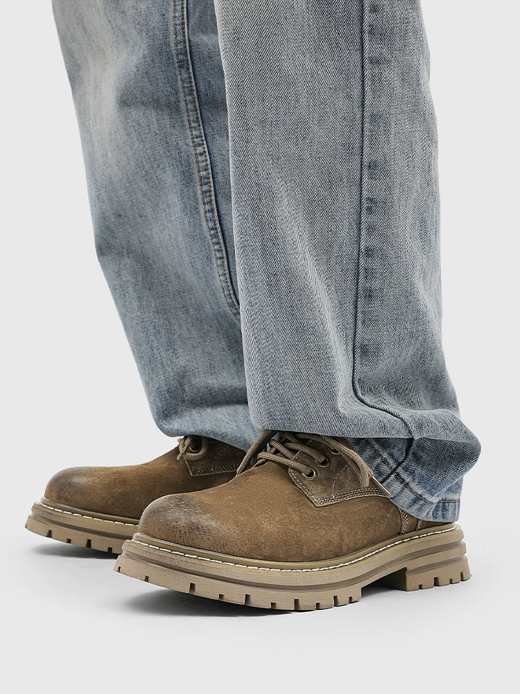 Distressed Leather Chunky Derby Shoes