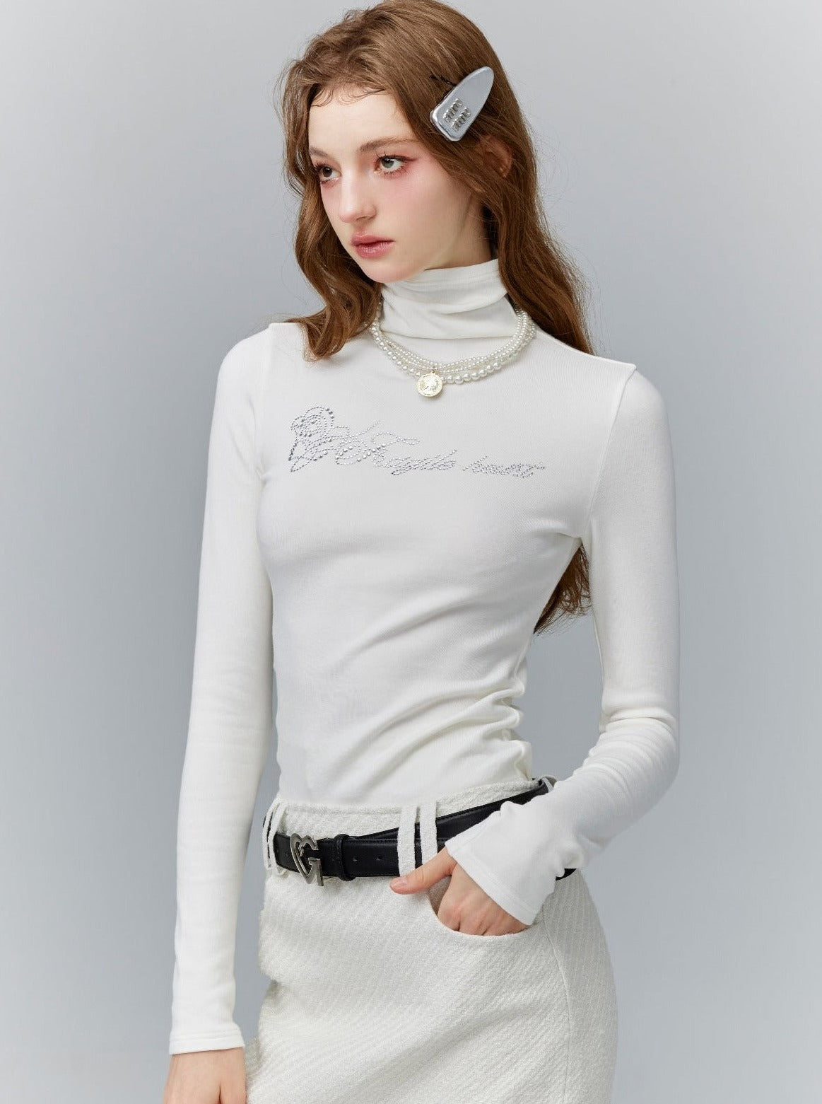 Cropped Turtleneck Long Sleeve Logo Top