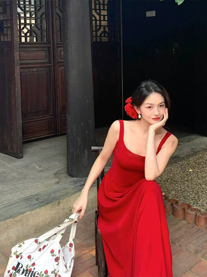 Retro Square Neck Sleeveless Maxi Dress