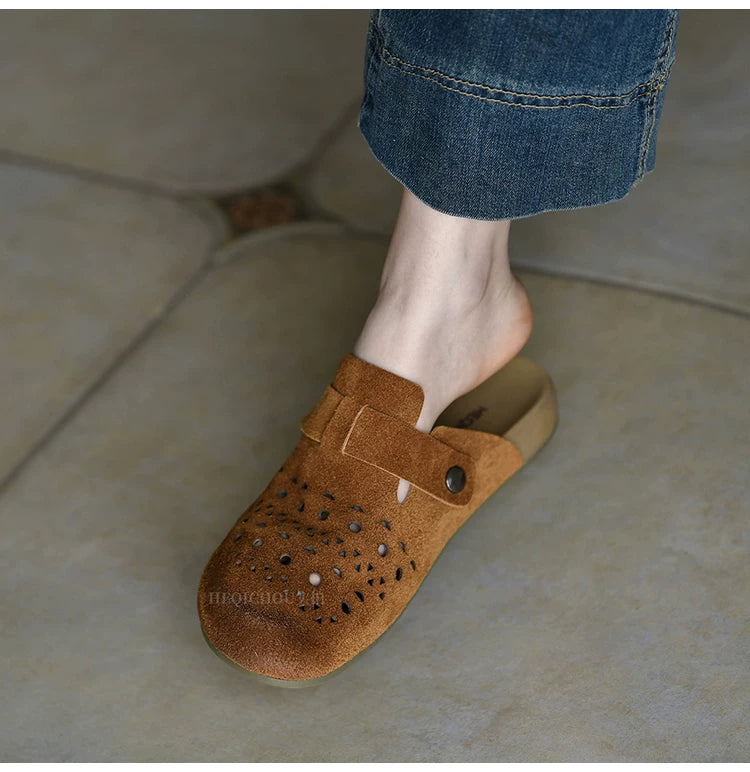 Caspian Buckle Cutout Suede Clogs