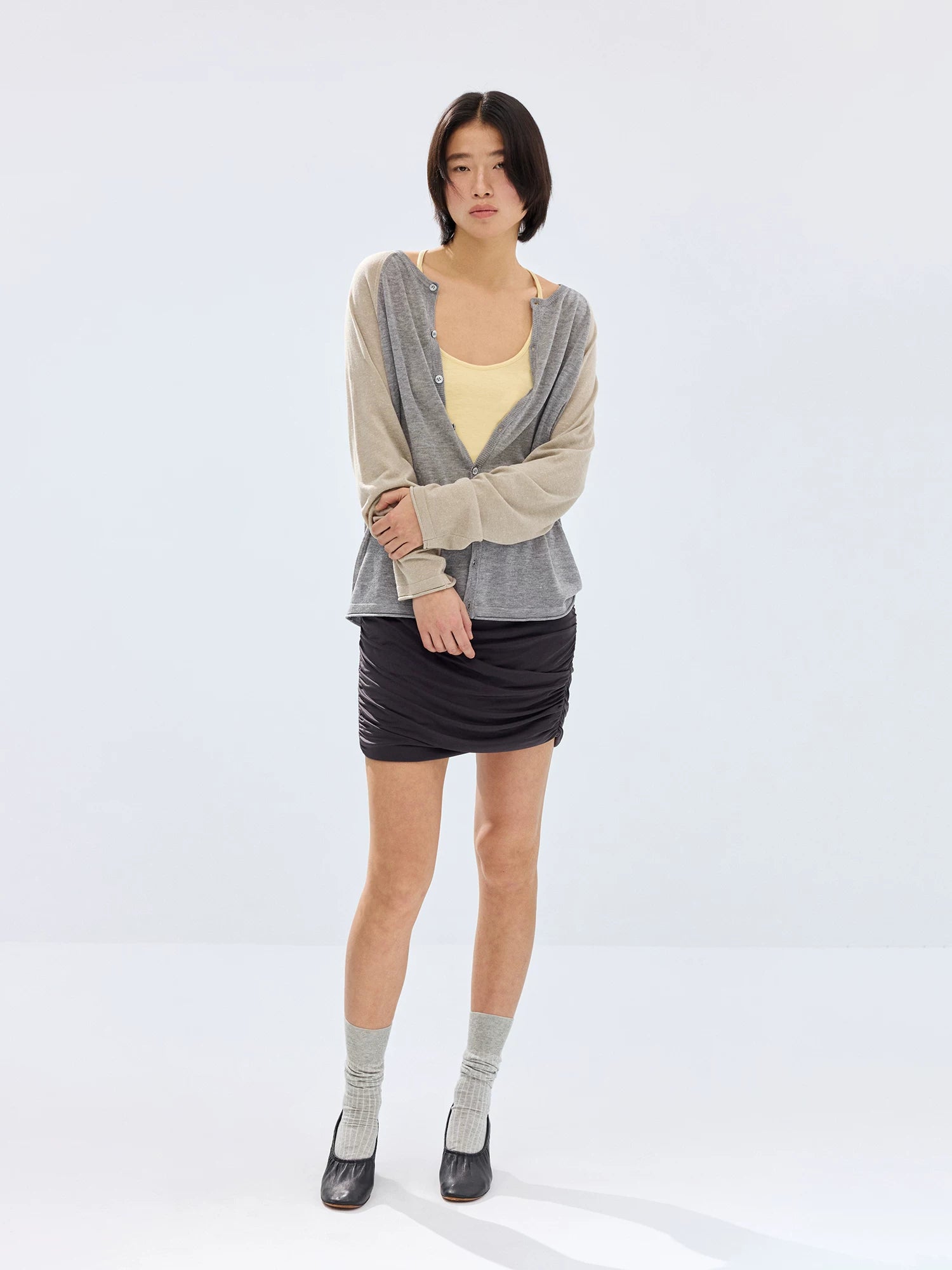 Ruched Cupro Mini Skirt