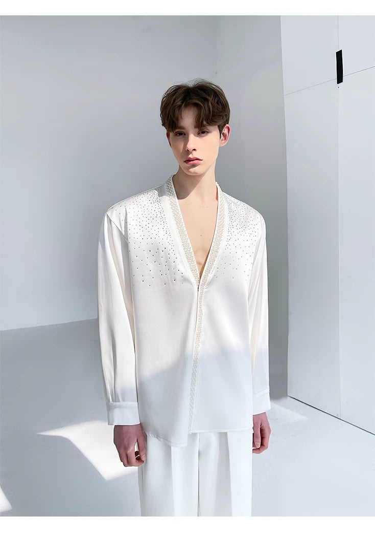 Ivory Constellation Crystal Satin Shirt