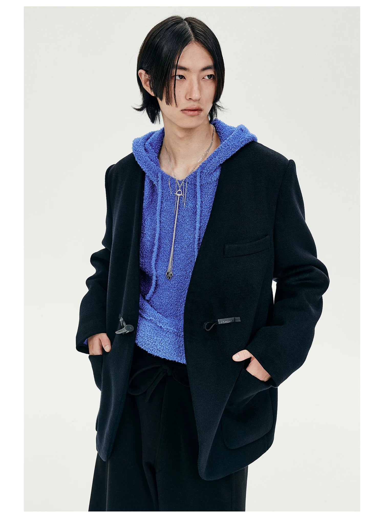Toggle Closure Collarless Blazer