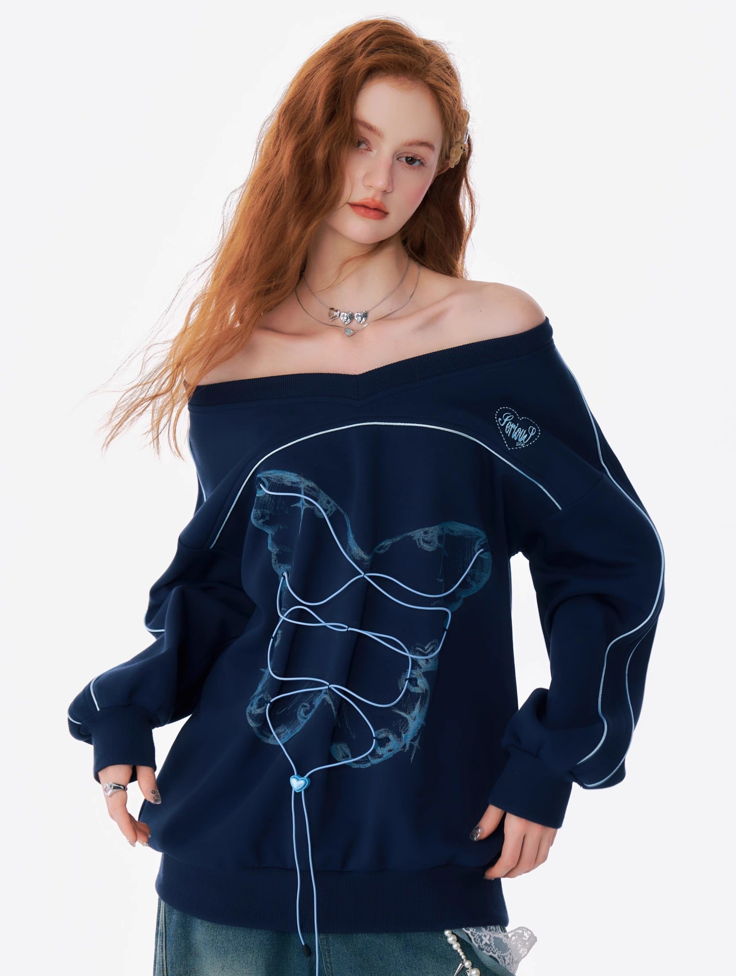 Butterfly Line Off Shoulder Sweater