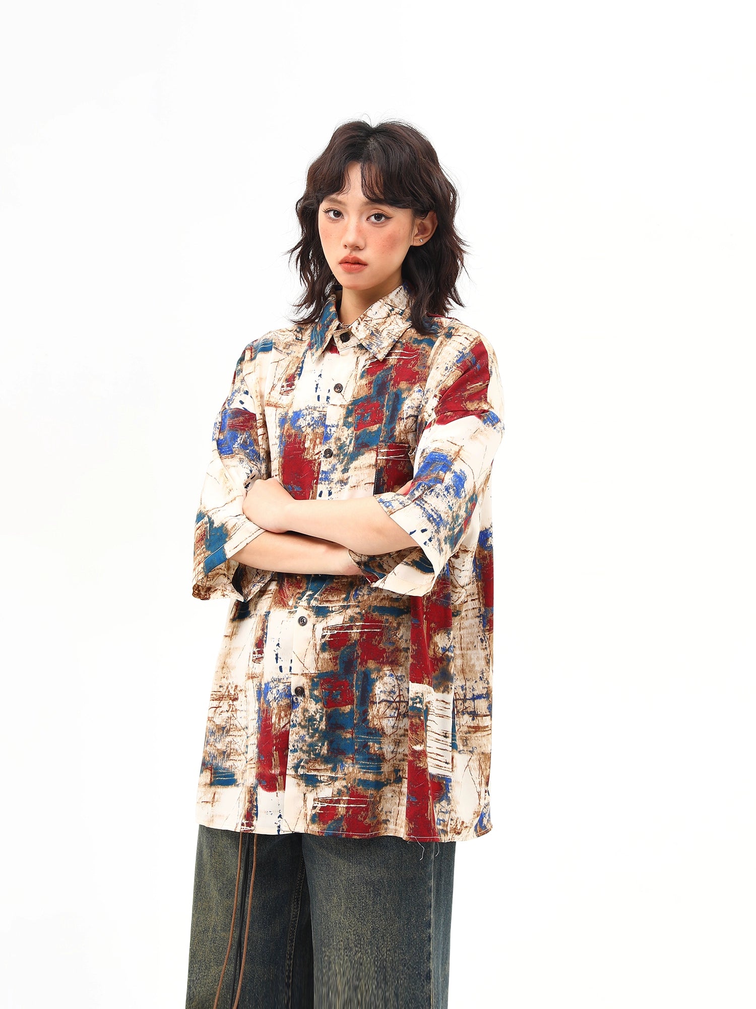 Abstract Print Oversized Shirt