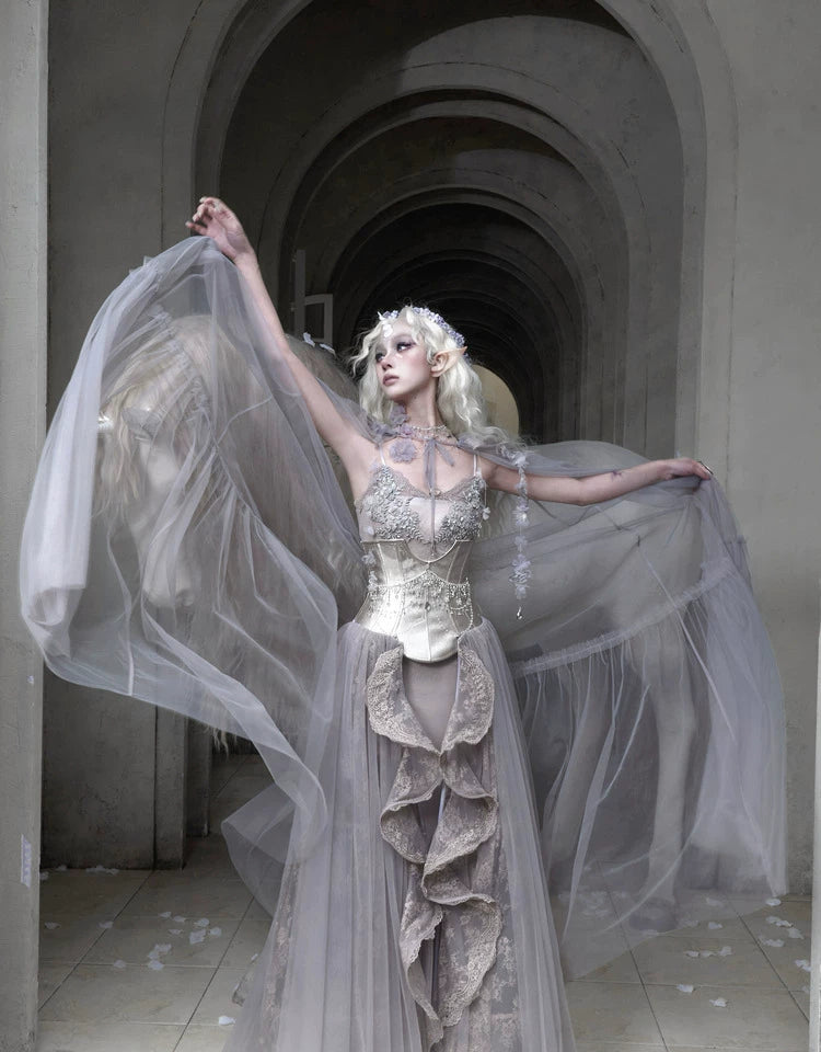 Lavender Embellished Tulle Cape