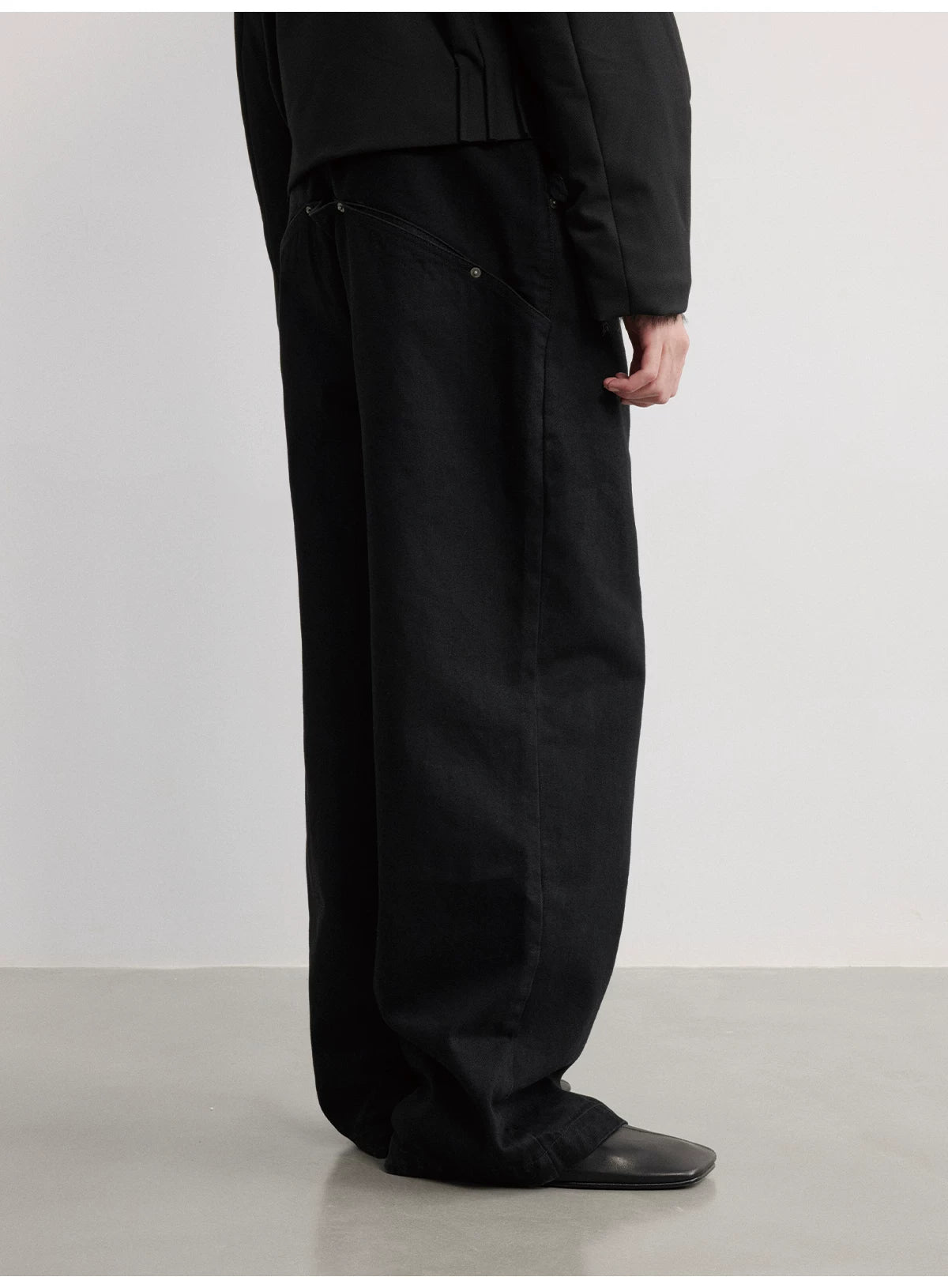 Black Minimalist Wide-Leg Denim Trousers